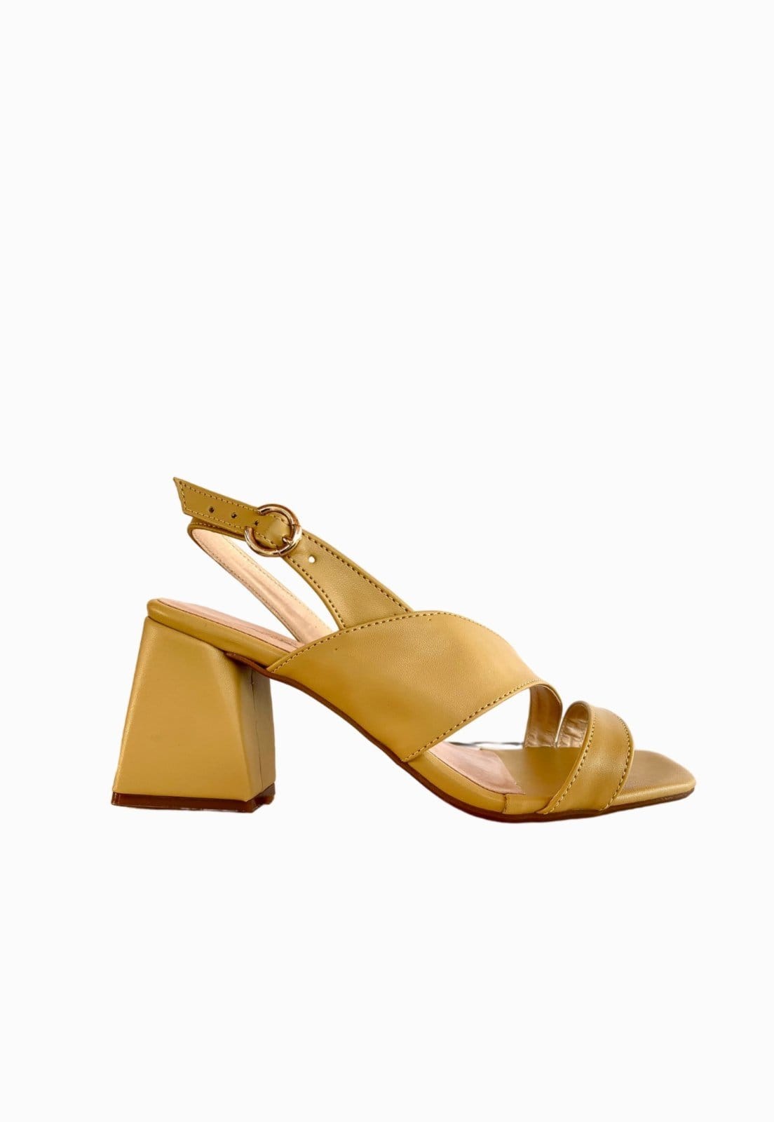 Vista 2 Sandália Salto Geométrico Feminina Atalia Shoes Napa Dolce Tiras Atravessadas Slingback Tendência 2025 Atalia Shoes bege