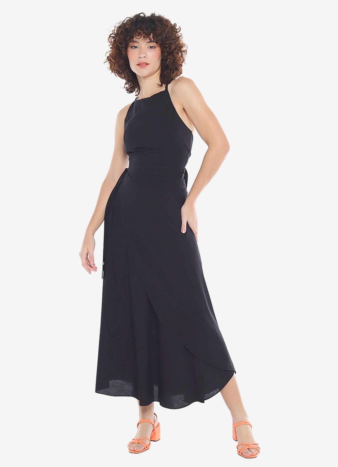 Vista principal Conjunto Saia Longa e Blusa com Bojo Transpassado SOB preto