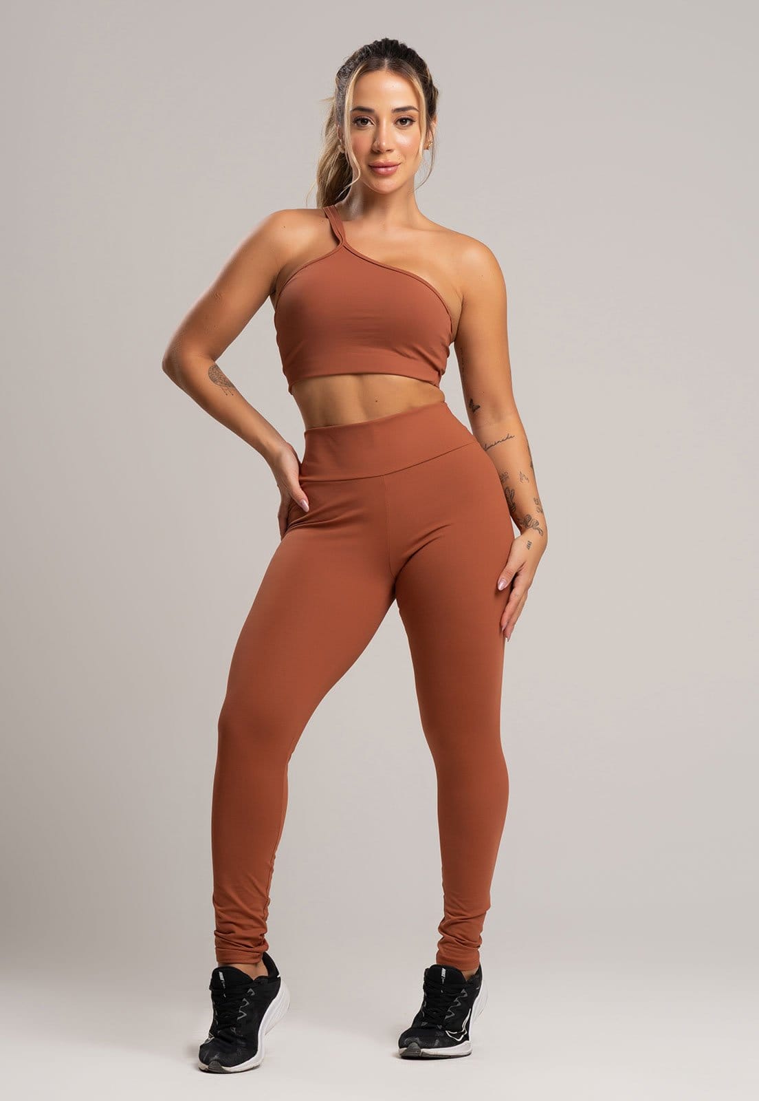 Vista principal Calça Legging Academia MVB Modas Cintura Alta Poliamida Mousse Mvb Modas marrom