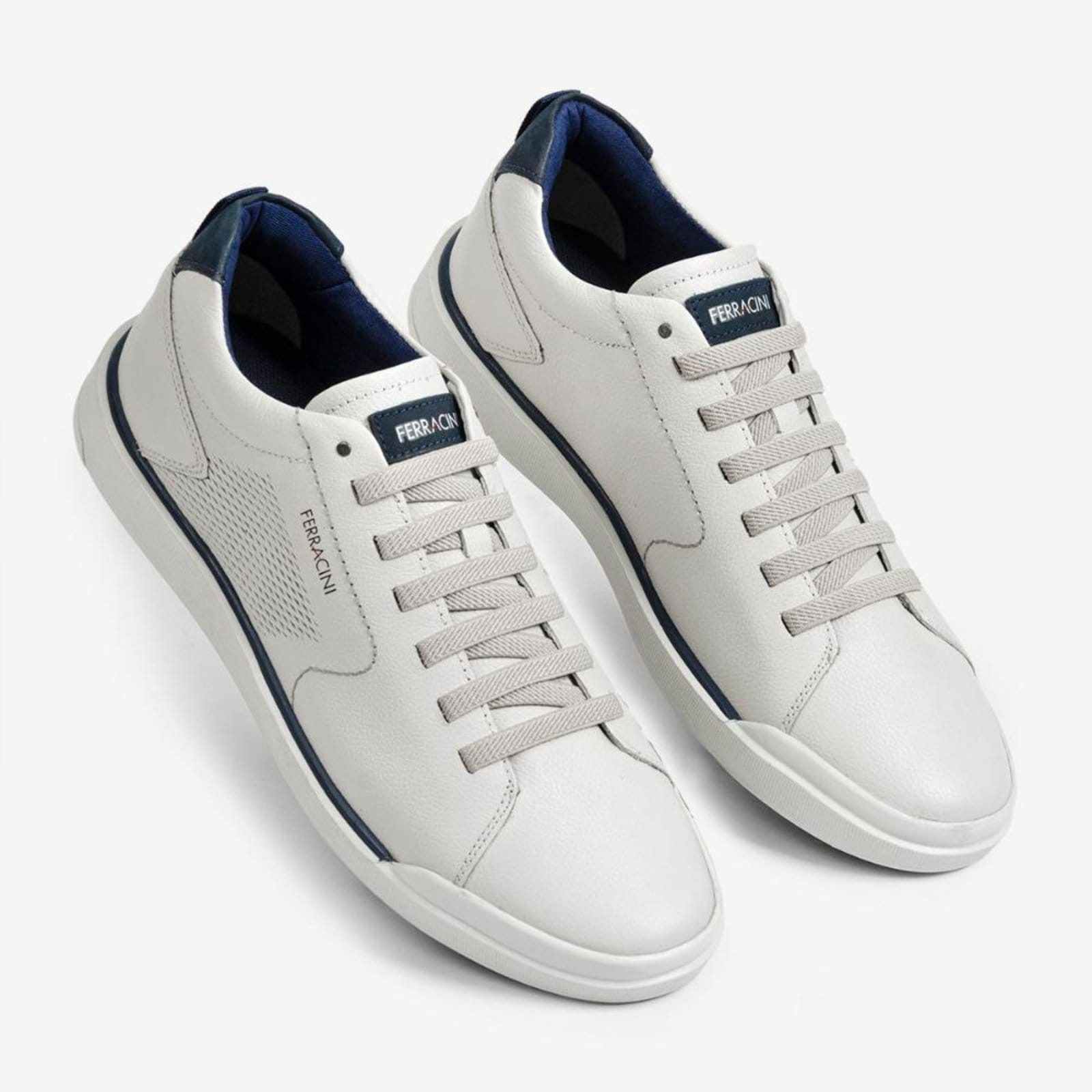 Vista 2 Sapatênis Masculino Couro Ferracini Calce Prático Elástico Esportivo Original Star 1055C FERRACINI branco azul