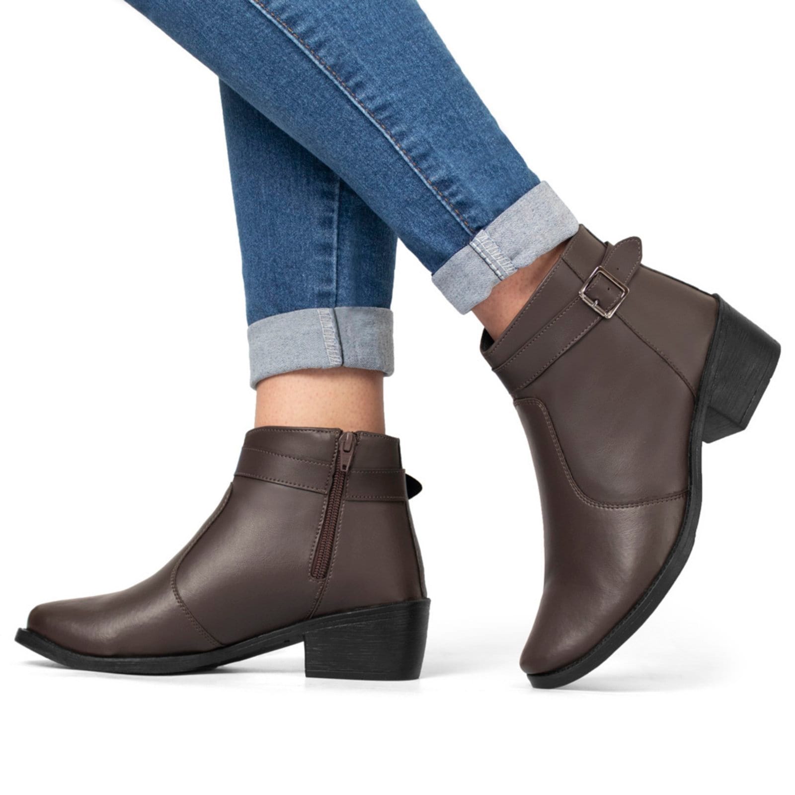 Vista principal Bota Bredeni Feminina Zíper Lateral Com Fivela BREDENI café