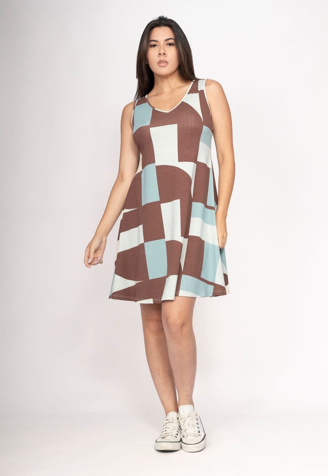 Vista principal Vestido CabanaFree Amana Curto Regata Malha Santa Rosa do Tocantins Cabanafree estampado rosa