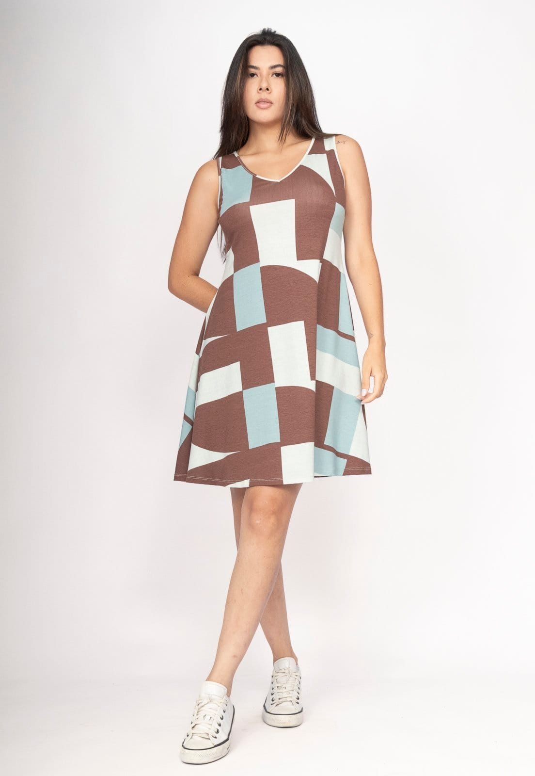 Vista 2 Vestido CabanaFree Amana Curto Regata Malha Santa Rosa do Tocantins Cabanafree estampado rosa