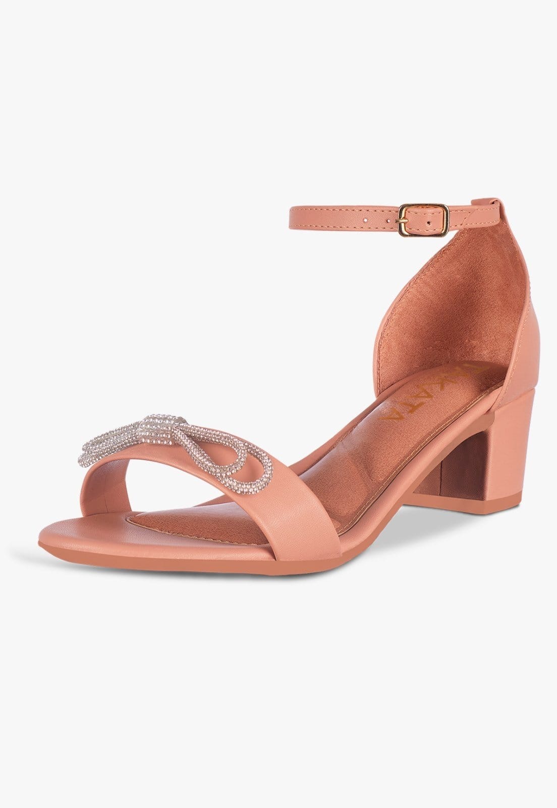 Vista principal Sandália Feminina Salto Bloco Grosso Quadrado Baixo Sapato Laço Cristal Moderna Festa TAKATA BY RAFAEL TAKATA nude