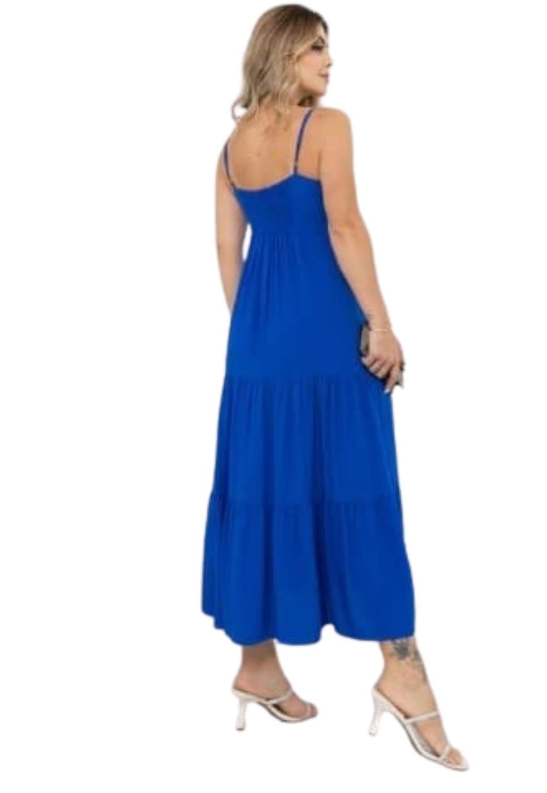 Vista 2 Vestido Midi Brenna Alcinha Laço Viscose Cia do Vestido azul