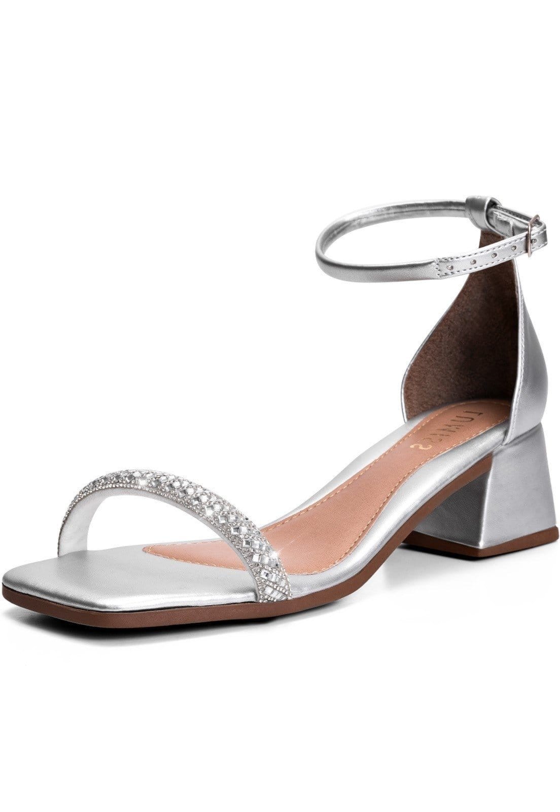 Sandália Feminina Lumiss Confortável Salto Baixo Bloco Strass Brilho Fivela