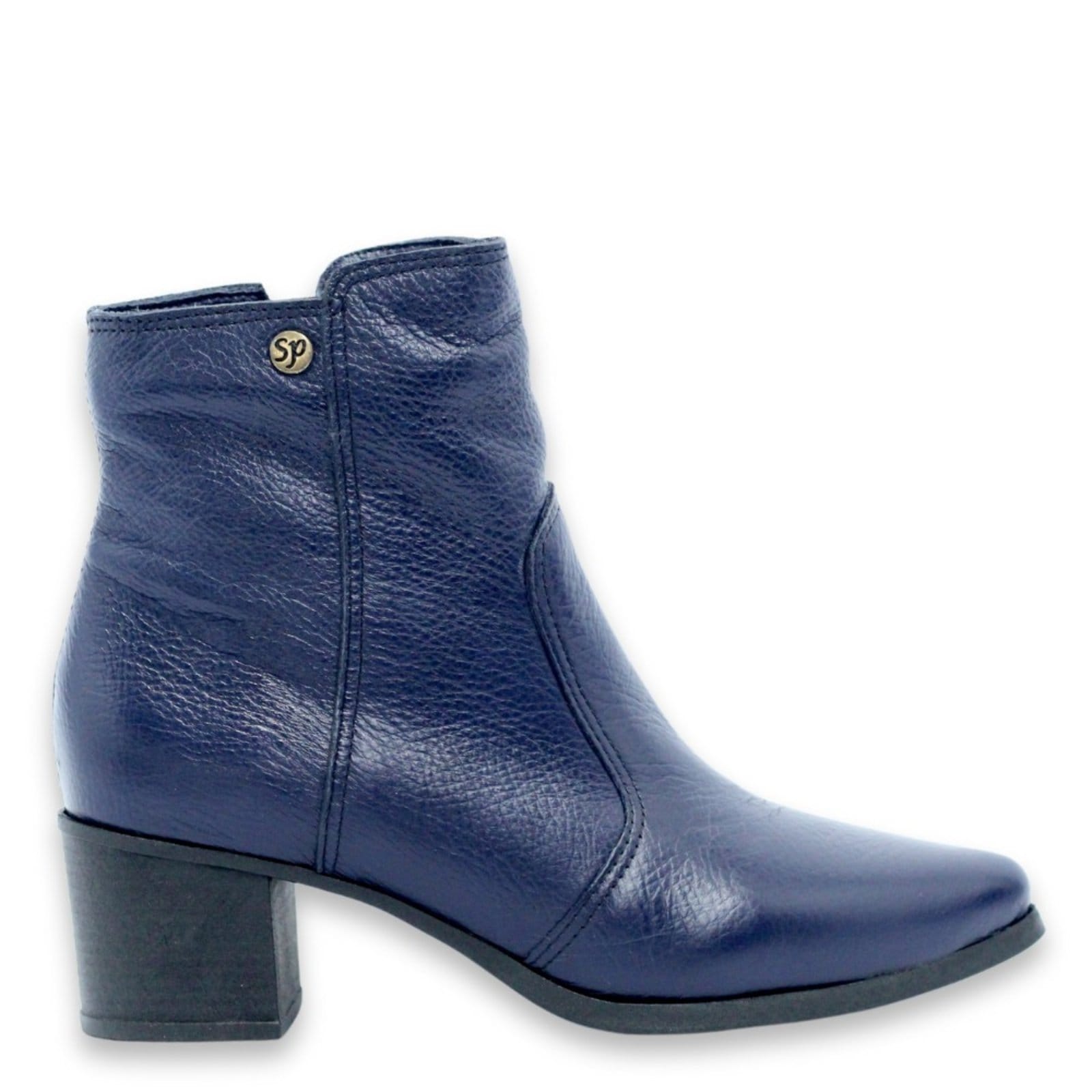 Vista principal Bota Cano Curto Lã Sintética Couro Salto Salto 4 CM Bico Fino Spinelli azul