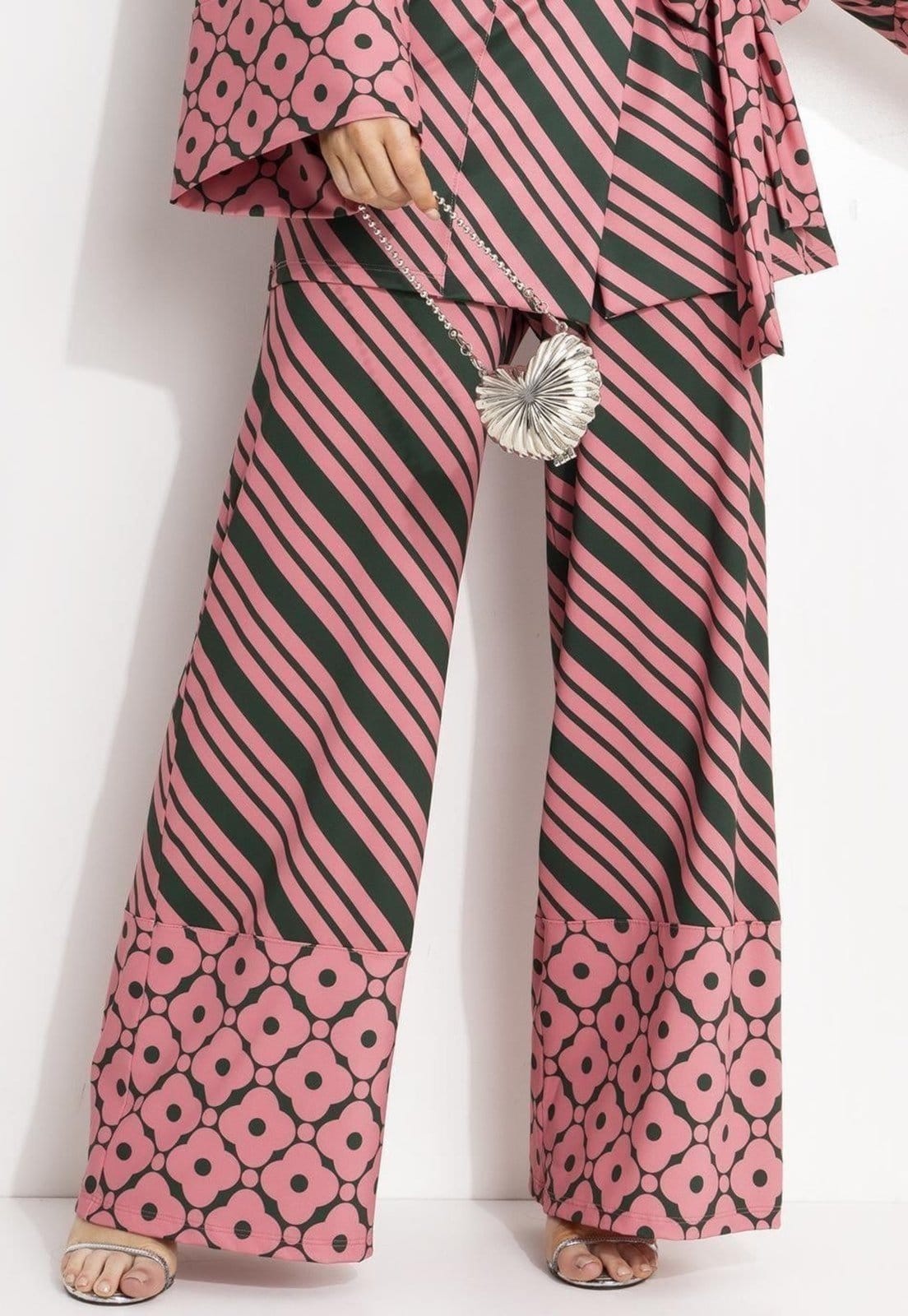 Calça Em Malha Fria Listrado Bicolor