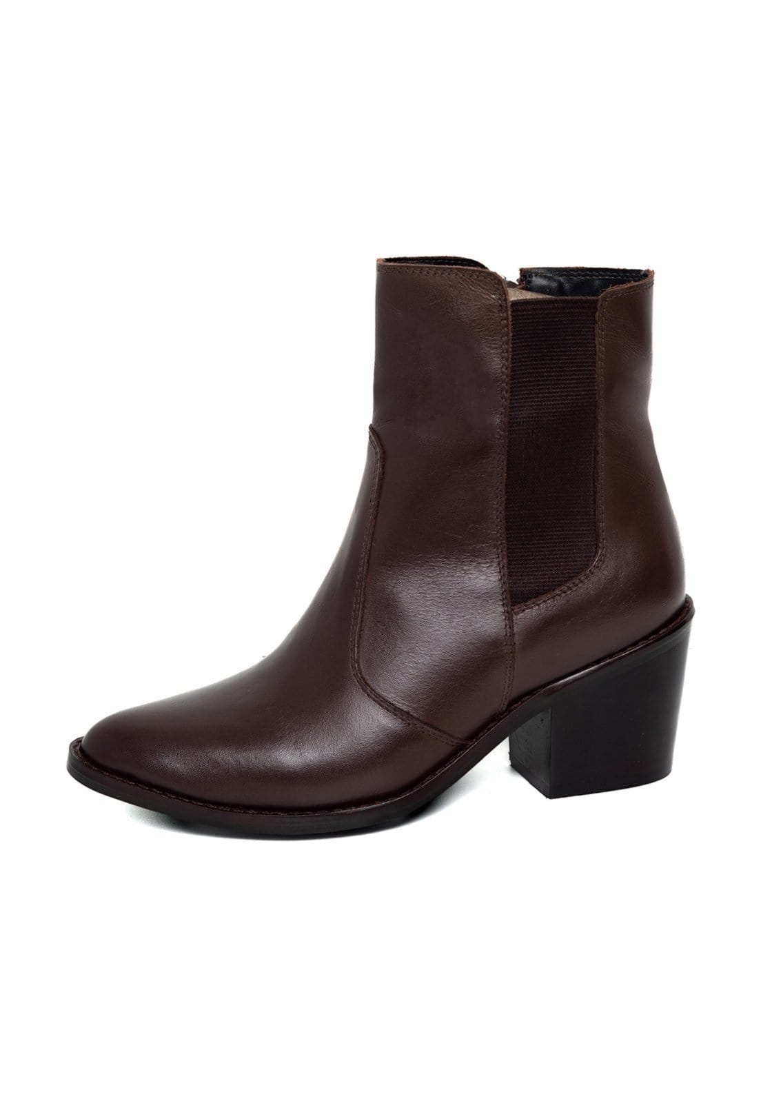 Vista principal Bota Bico Fino Cano Curto Couro ChocolateTellini Store TELLINI STORE marrom