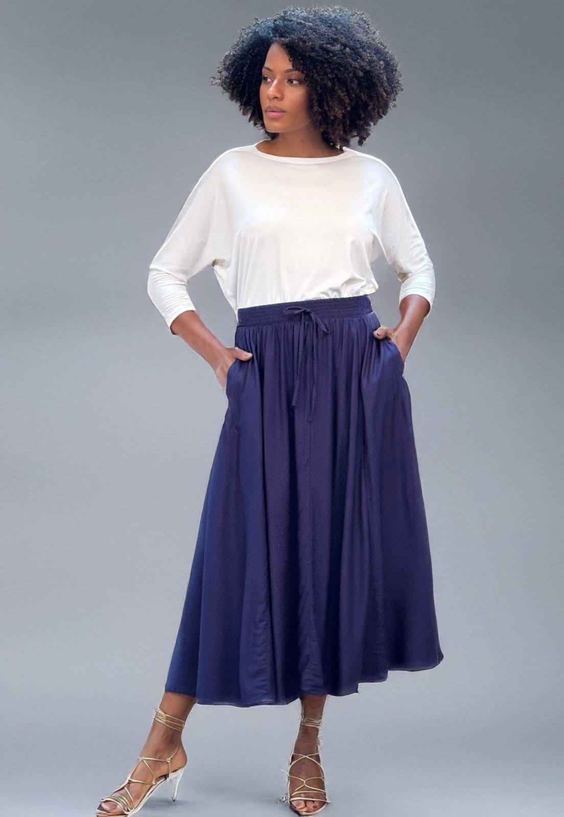 Vista principal Saia Amazonia Vital Longa Estampa Amazonia Vital azul marinho