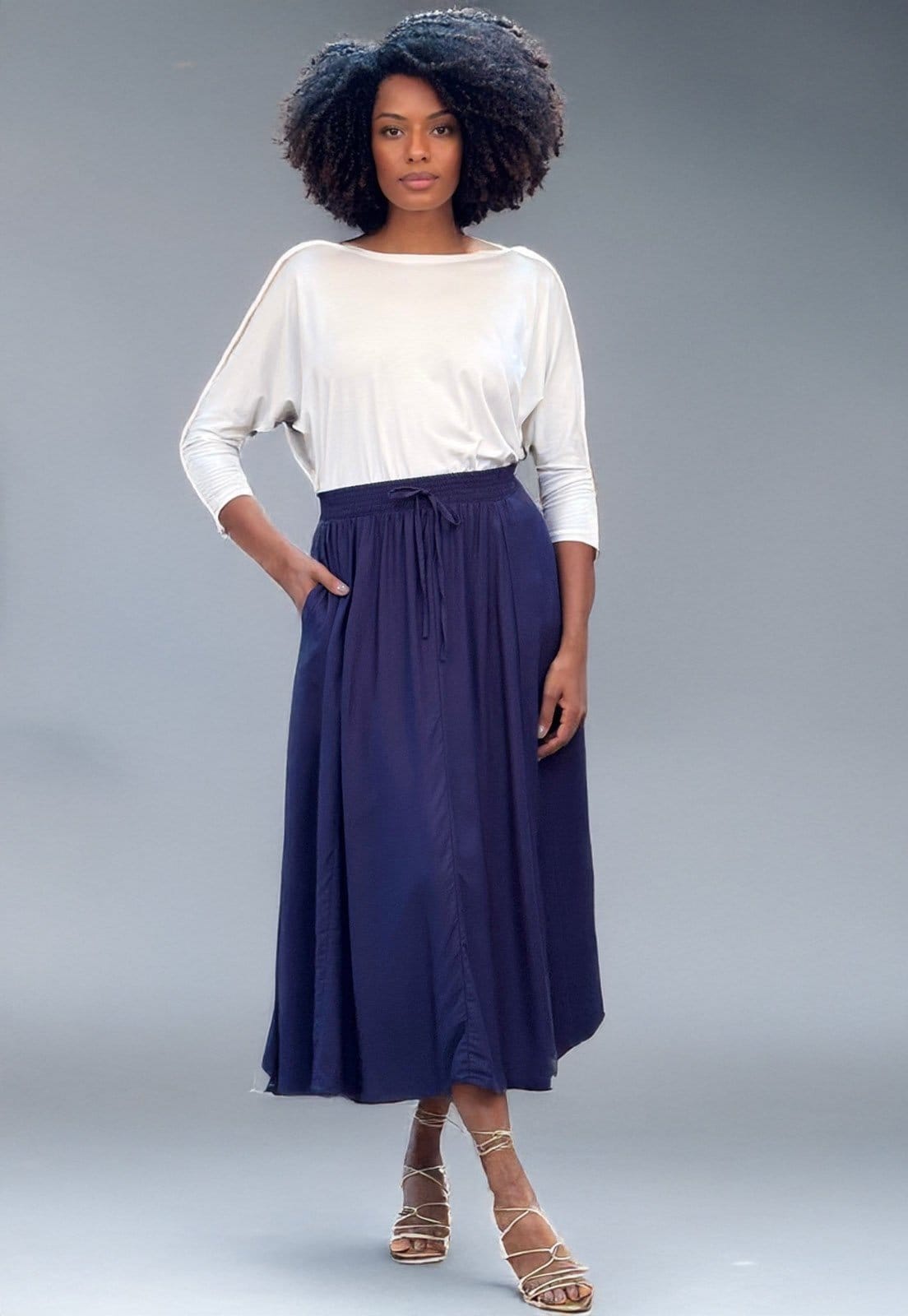 Vista 2 Saia Amazonia Vital Longa Estampa Amazonia Vital azul marinho