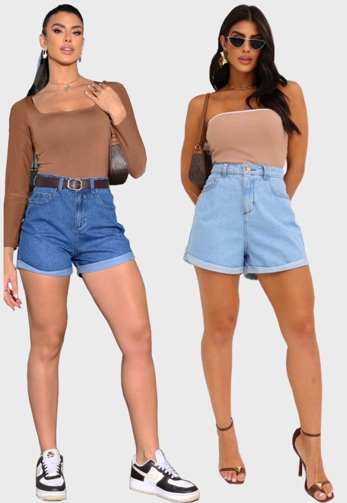 Vista 2 KIT 2 Shorts Crawling Jeans Mom Cintura Alta Feminino Crawling azul