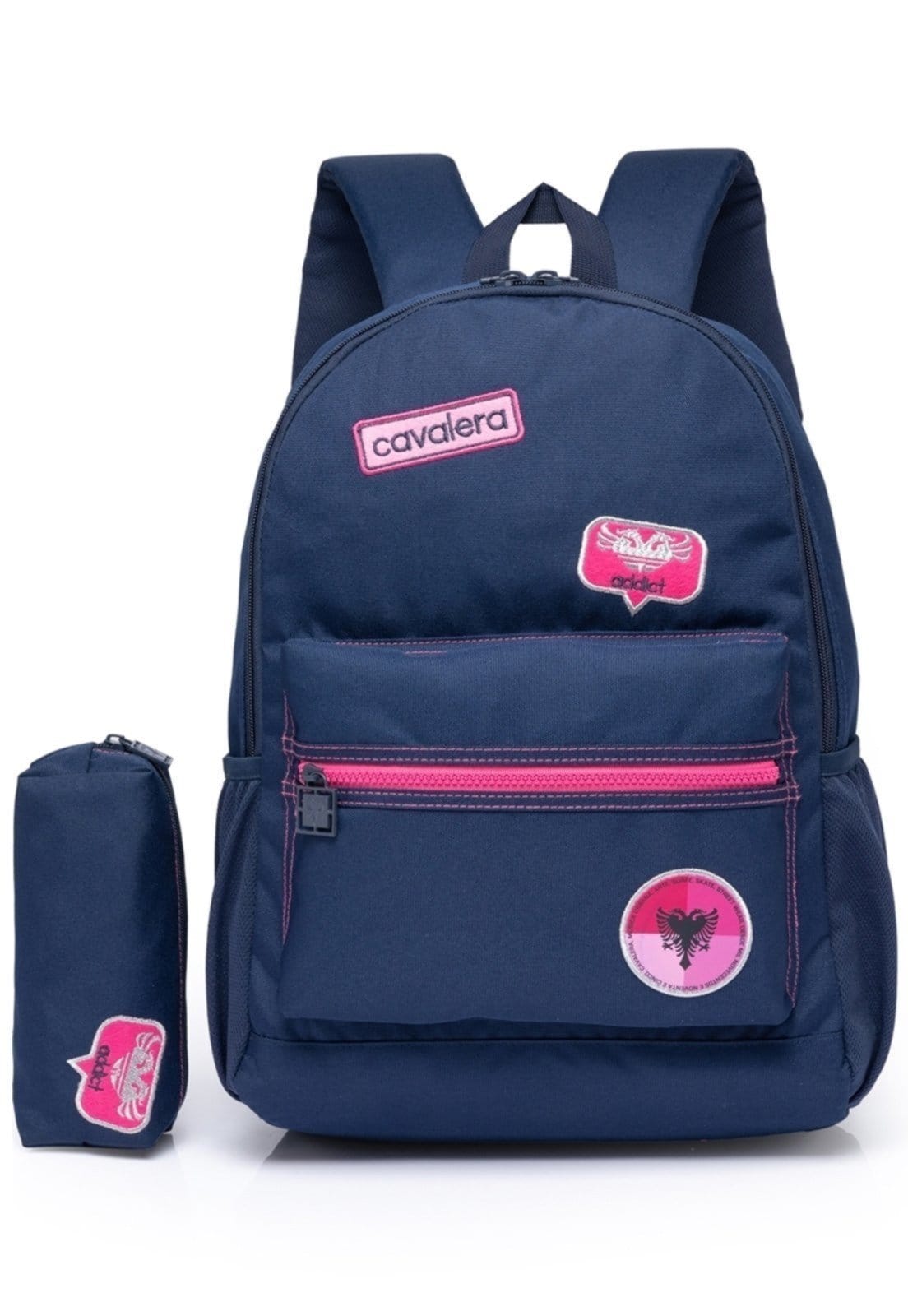 Vista principal Kit Mochila Escolar Estojo Cavalera Bolsa Resistente Faculdade Espaçosa Cavalera azul