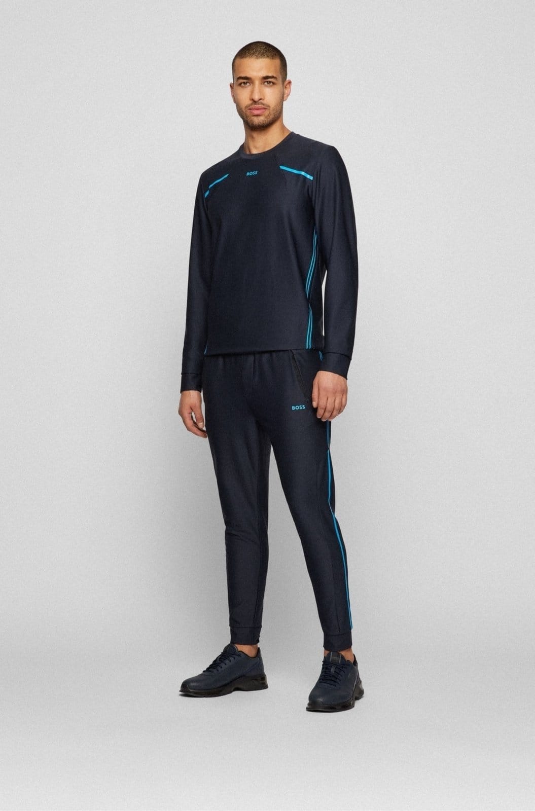 Vista 2 Blusa De Moletom Regular Fit Com Listras E Logo Boss azul marinho