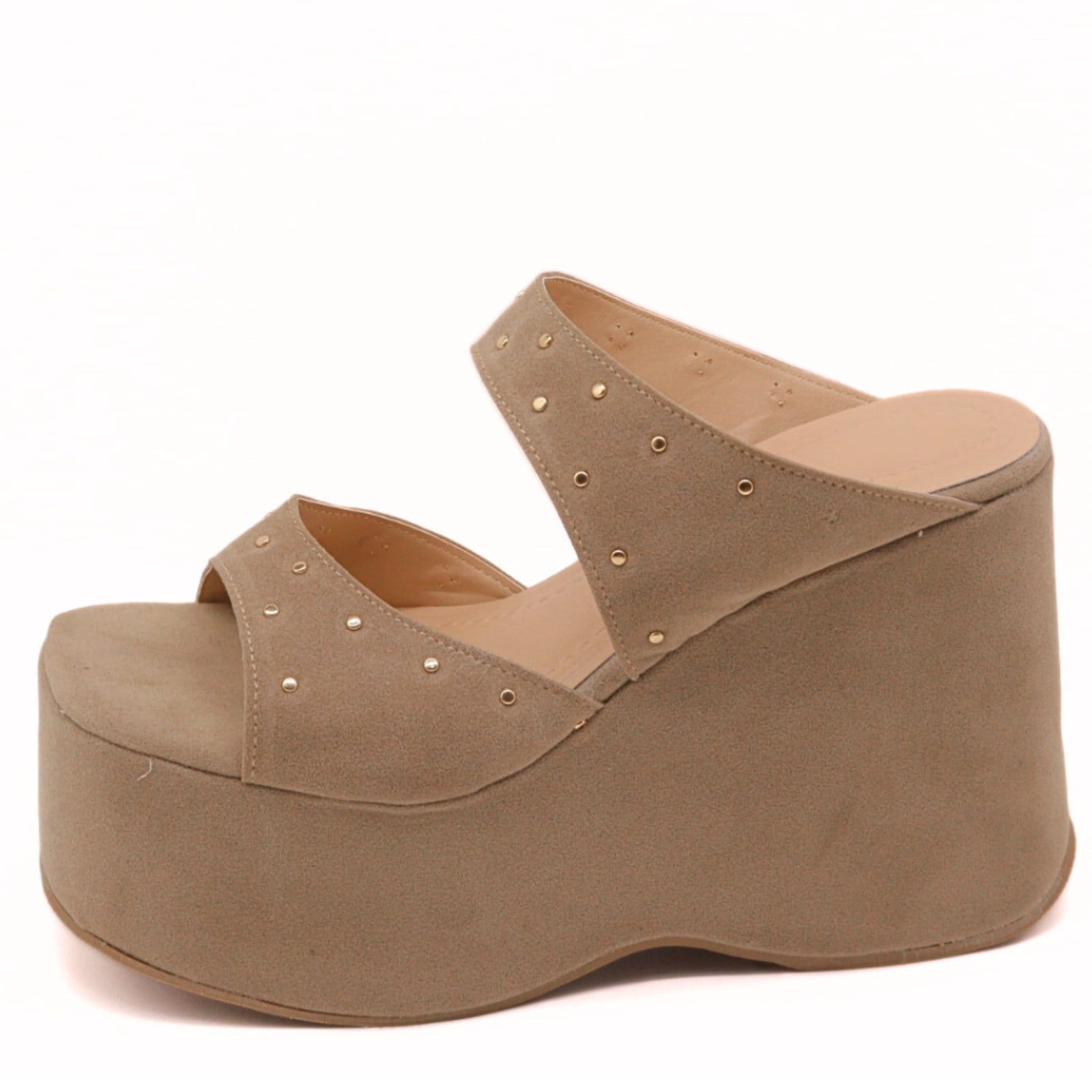 Vista 2 Sandália Feminina Anabela Camurça Aveia Plataforma Estilosa 182179 Sete Sales bege