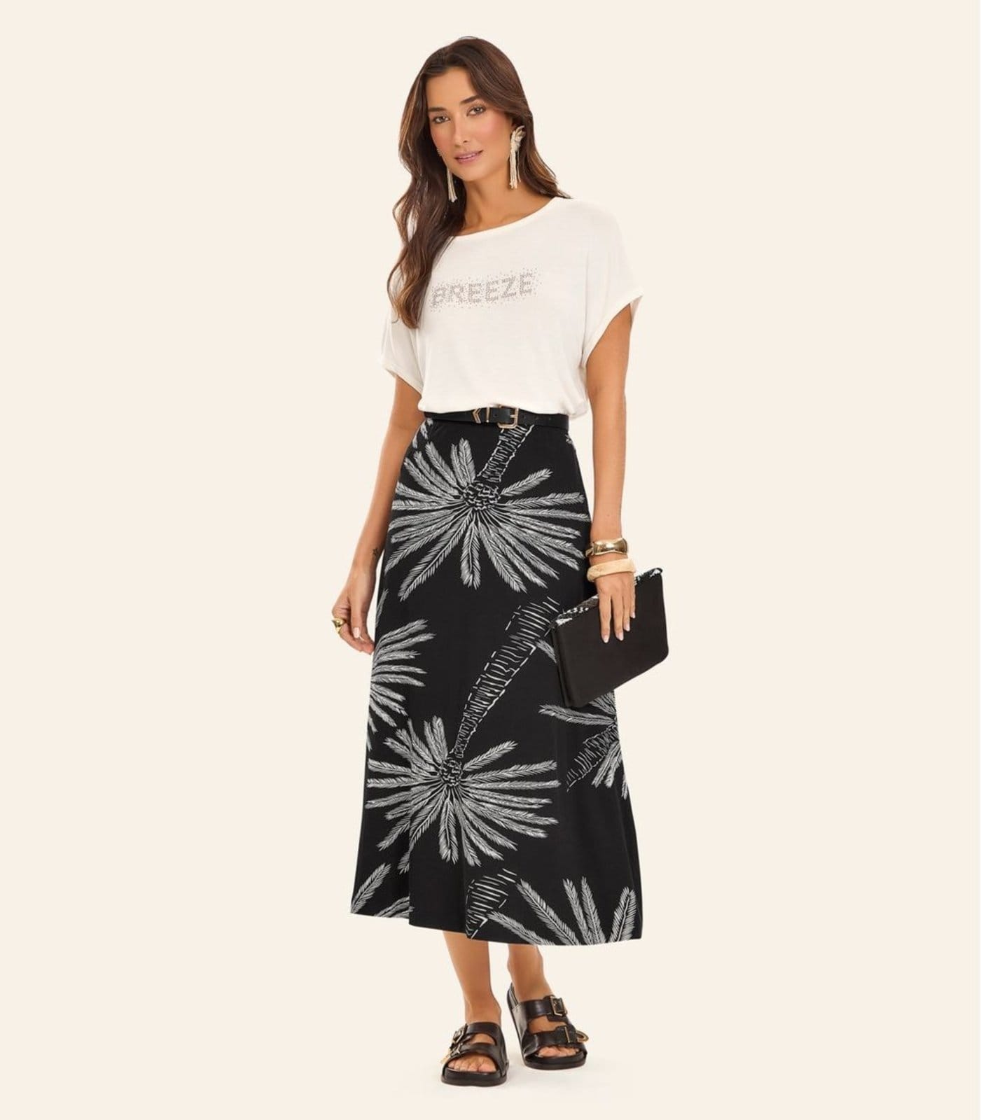 Vista principal Saia Midi Feminina Viscotorcion Rovitex Rovitex preto