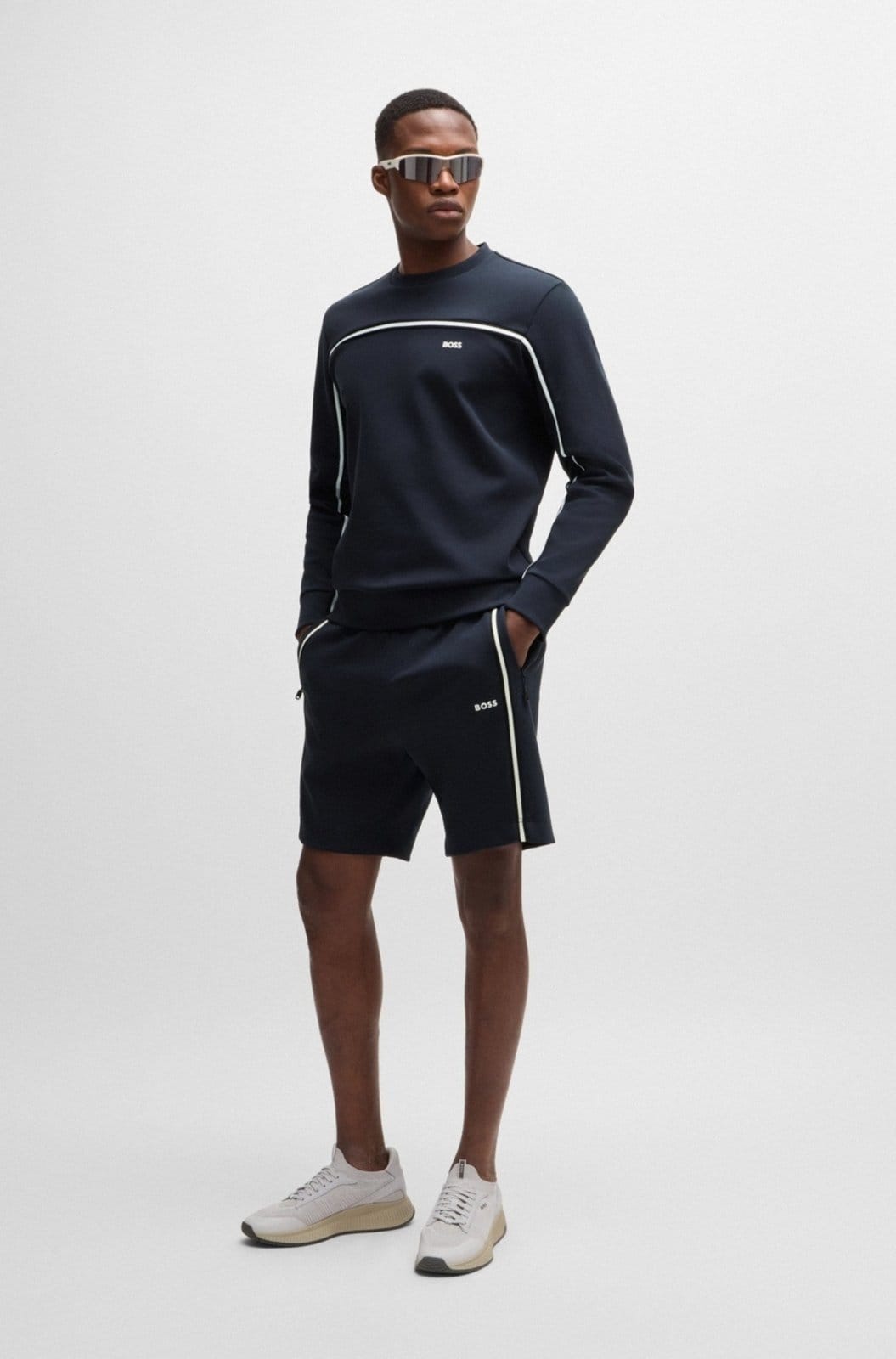 Vista 2 Shorts Regular De Algodão Com Inserções De Fita Boss azul