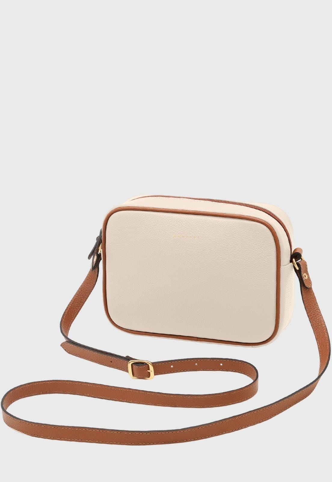 Bolsa Transversal Couro Mariart Jeri Off White/Camel
