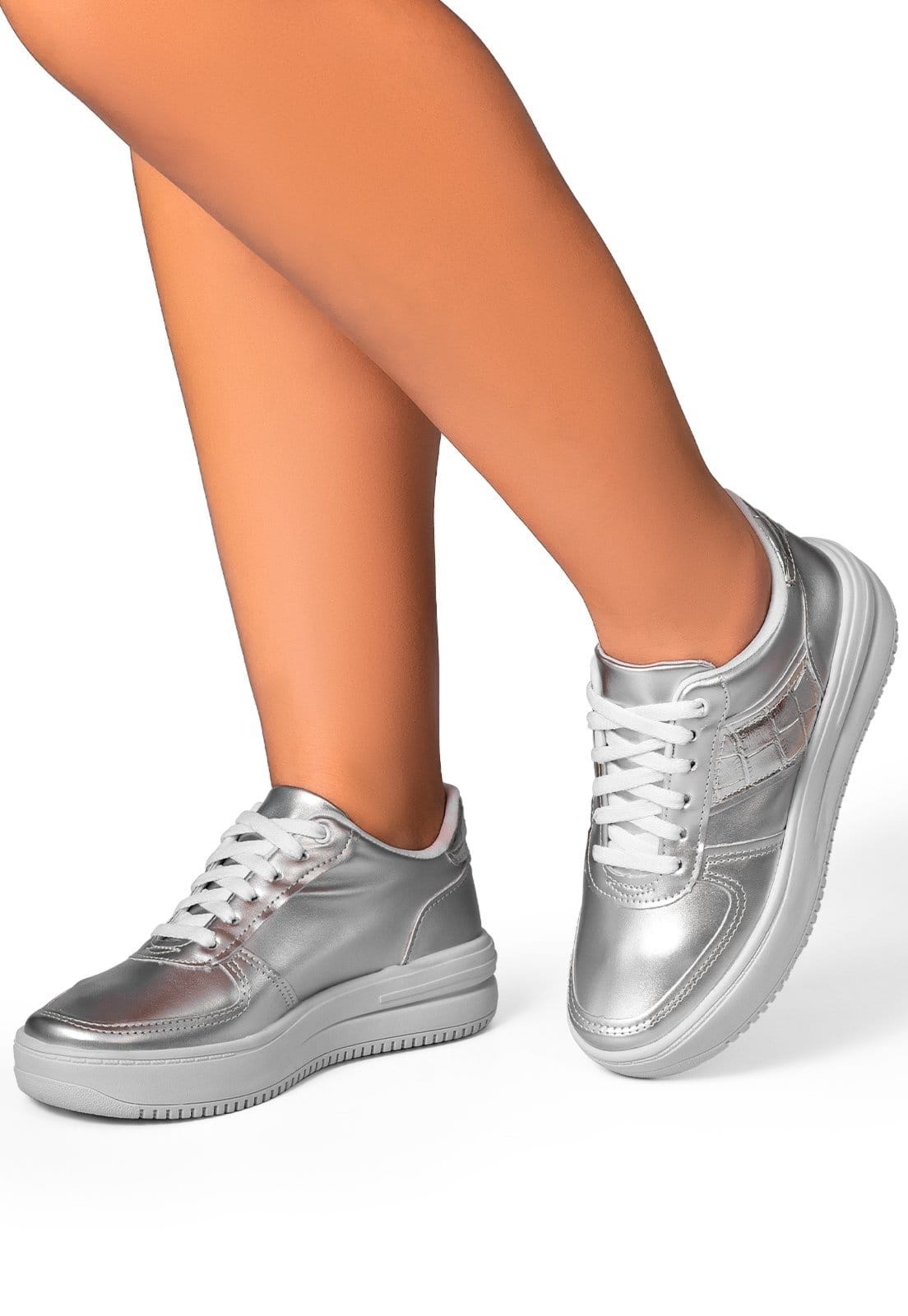 Tênis Feminino Lumiss Confortável Casual Flatform Moda Blogueira Metalizado - 2