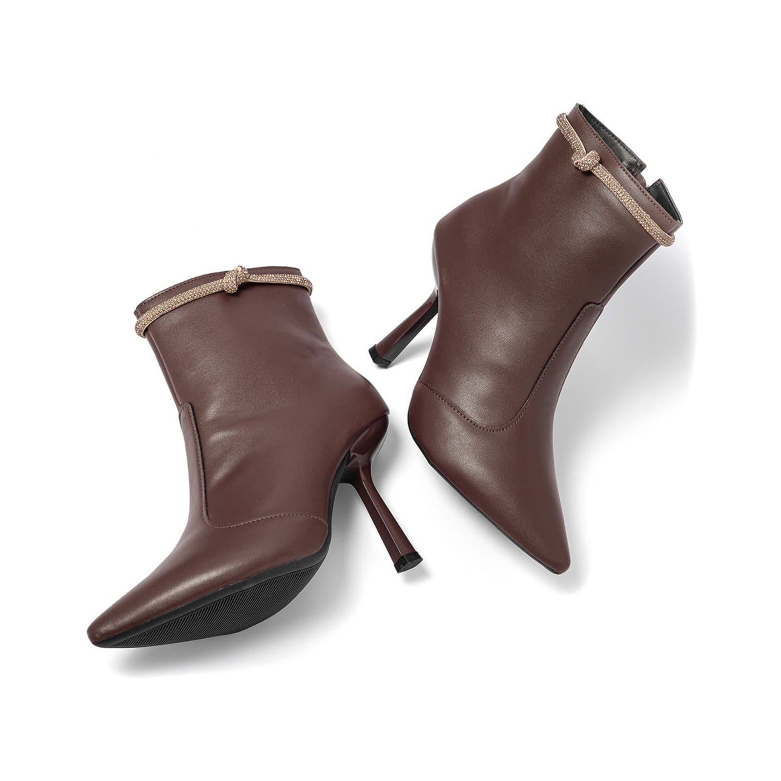 Vista 2 Bota Feminina Stessy Shoes Cano Curto Bico Fino Salto Alto Strass Brilho Marrom Stessy Shoes preto