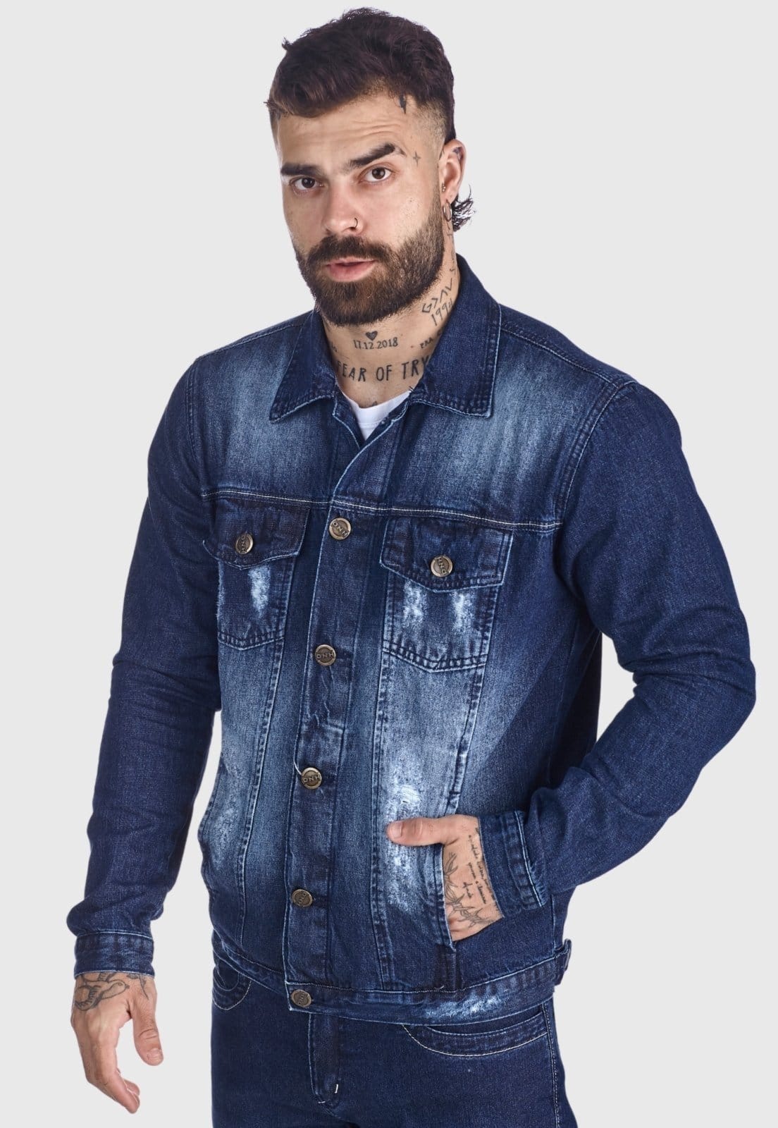 Jaqueta Jeans HNO Jeans 4 bolsos Destroyed Used