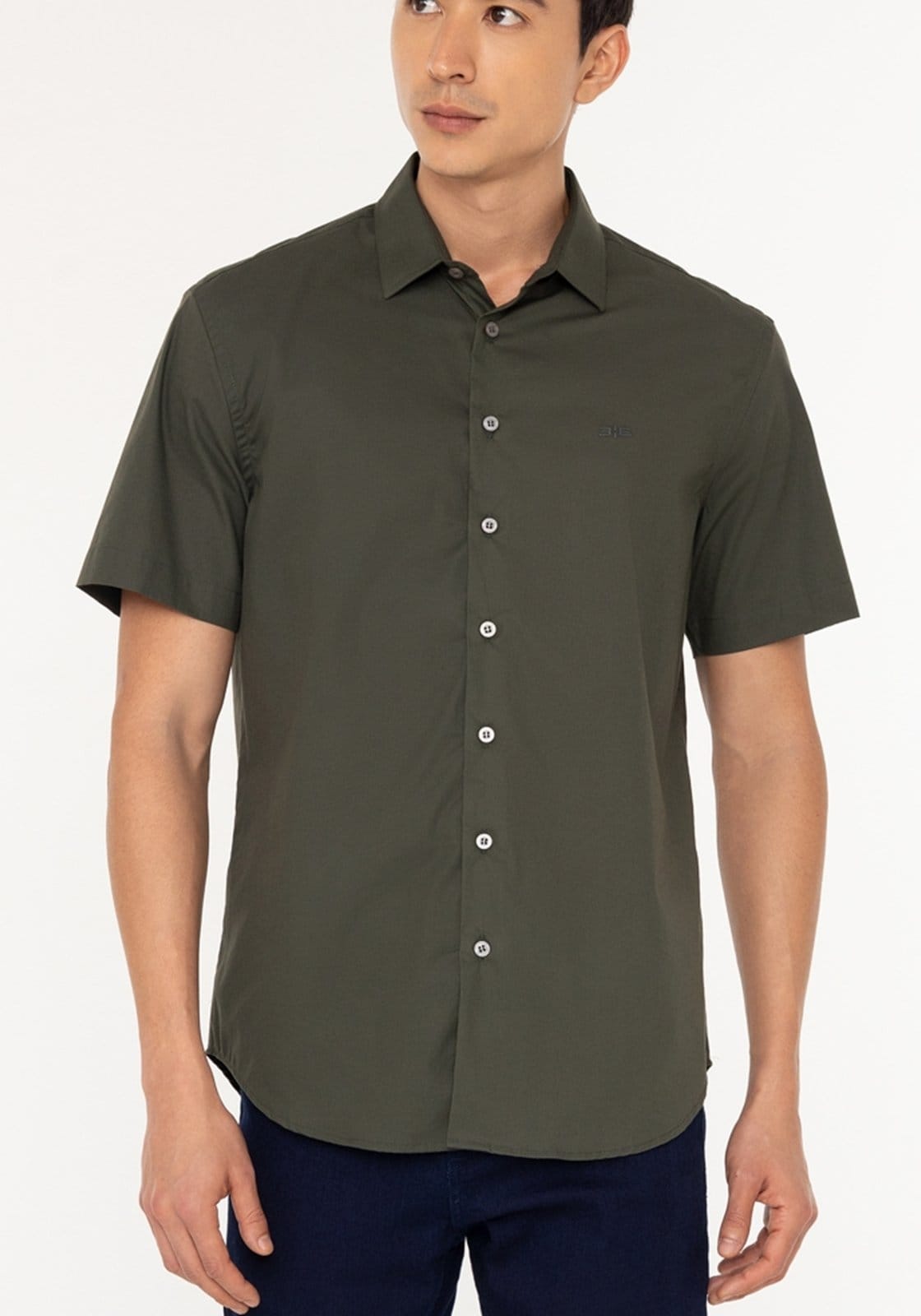 Camisa De Mangas Curtas Com Elastano Slim Fit