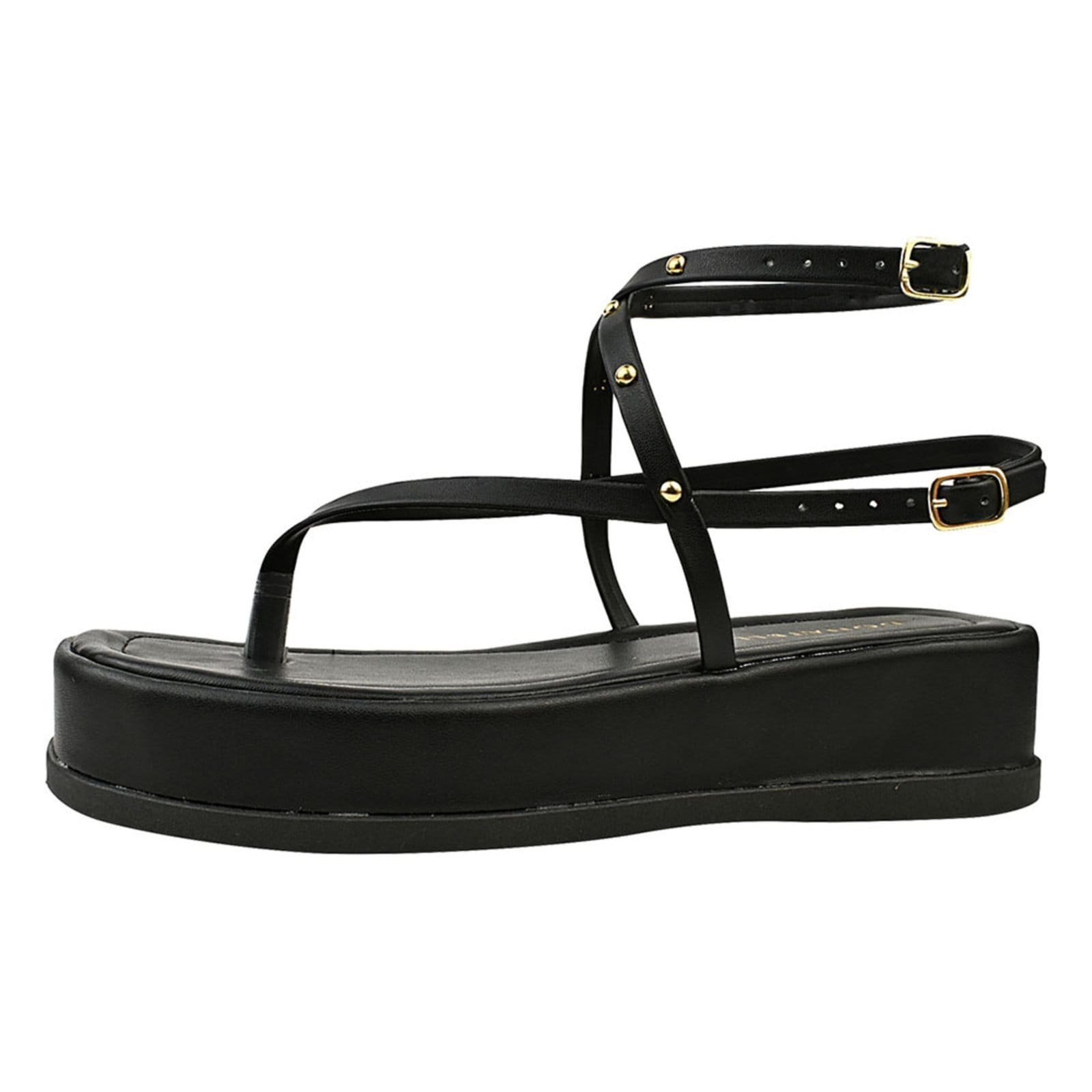 Vista 2 Sandália Feminina Plataforma CM Calçados Chinelo Flatform Spike Tira Amarrar Hotfix Monte Shoes preto