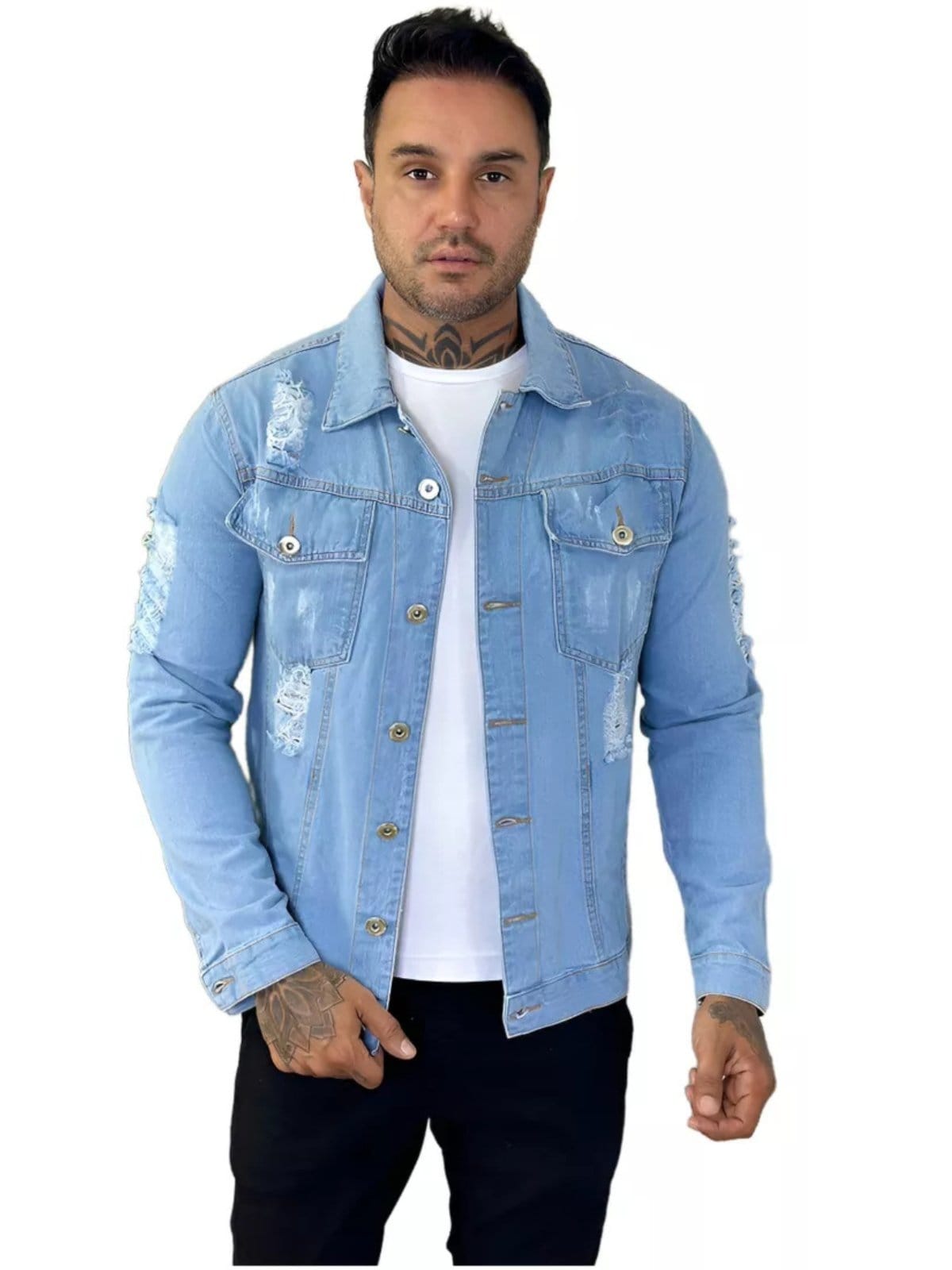 Jaqueta Masculina Jeans Light Com Rasgo Jeans Claro