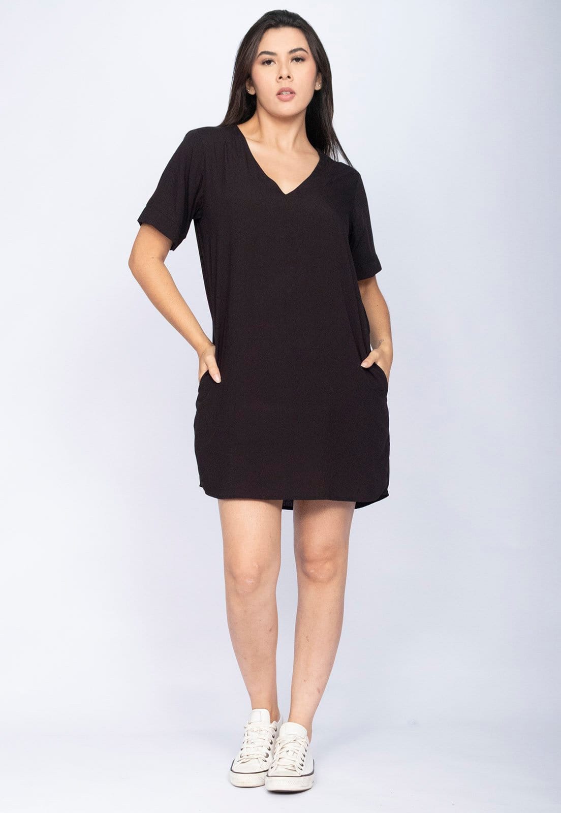 Vestido CabanaFree Curto Gola V Viscose com Bolso