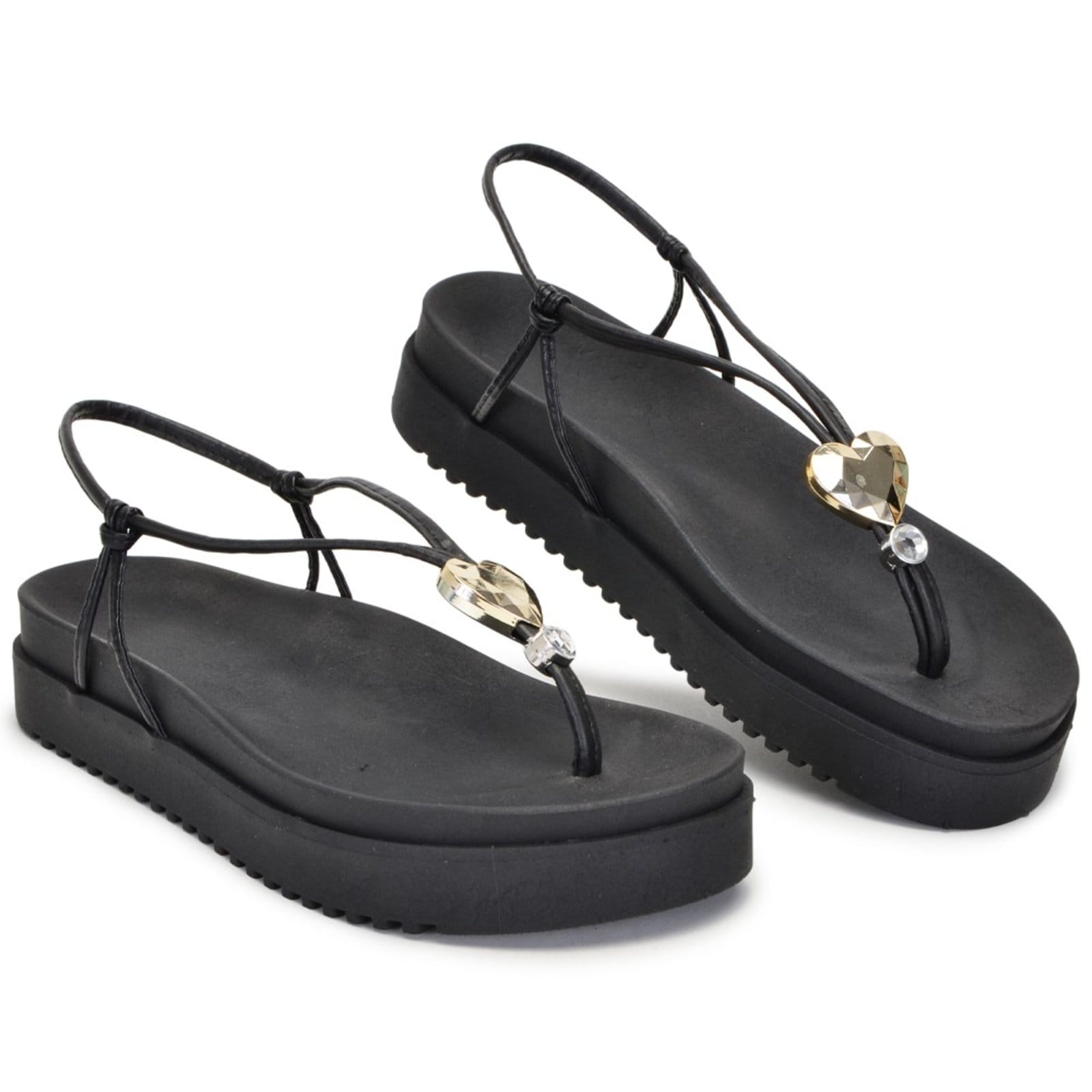 Vista principal Sandalia Papete Birk Tiras Strass Calçar Preta Nine4 preto