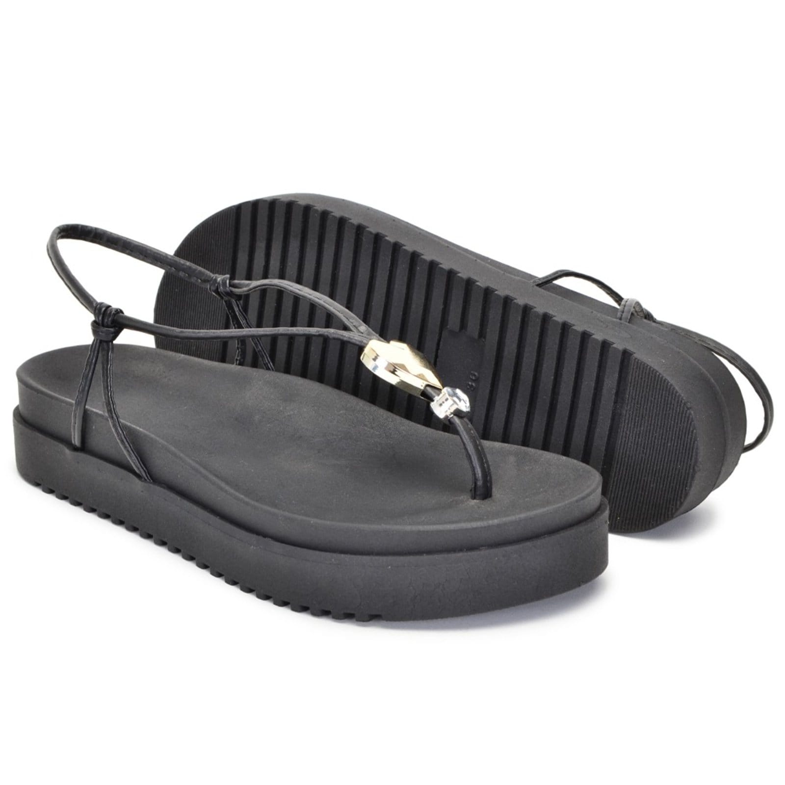 Vista 2 Sandalia Papete Birk Tiras Strass Calçar Preta Nine4 preto