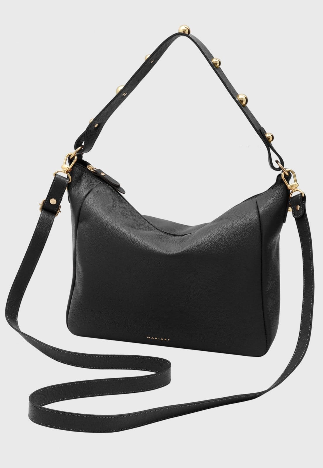 Vista 2 Bolsa Transversal Couro Mariart Jabuticaba Preta Mariart preto