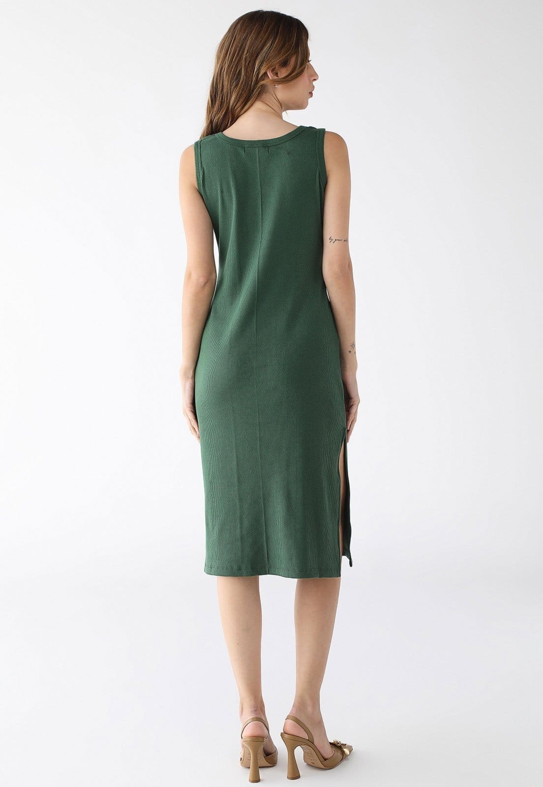 Vista 2 Vestido Midi Levosch De Alça E Fenda Ribana Verde Militar 77VS LEVOSCH cinza verde