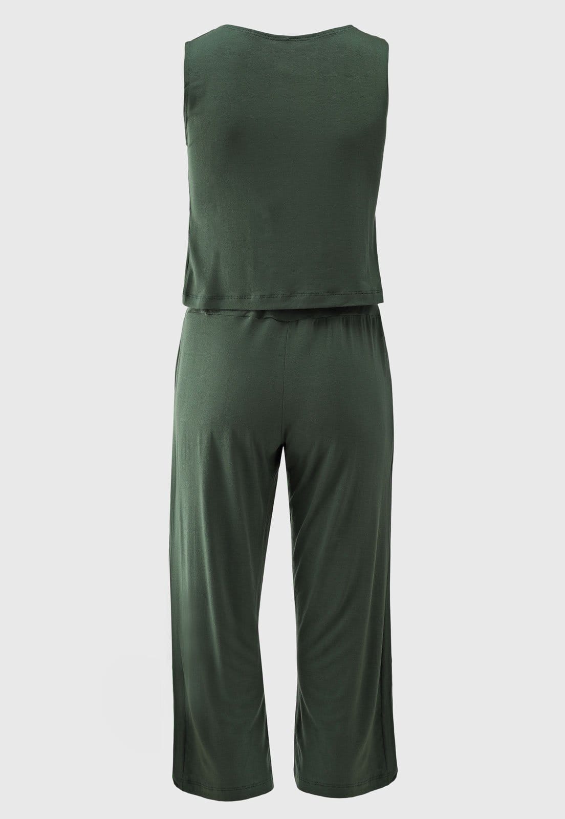 Vista 2 Conjunto Viscolycra Maria Paes Calça Pantacourt e Blusa Maria Paes preto