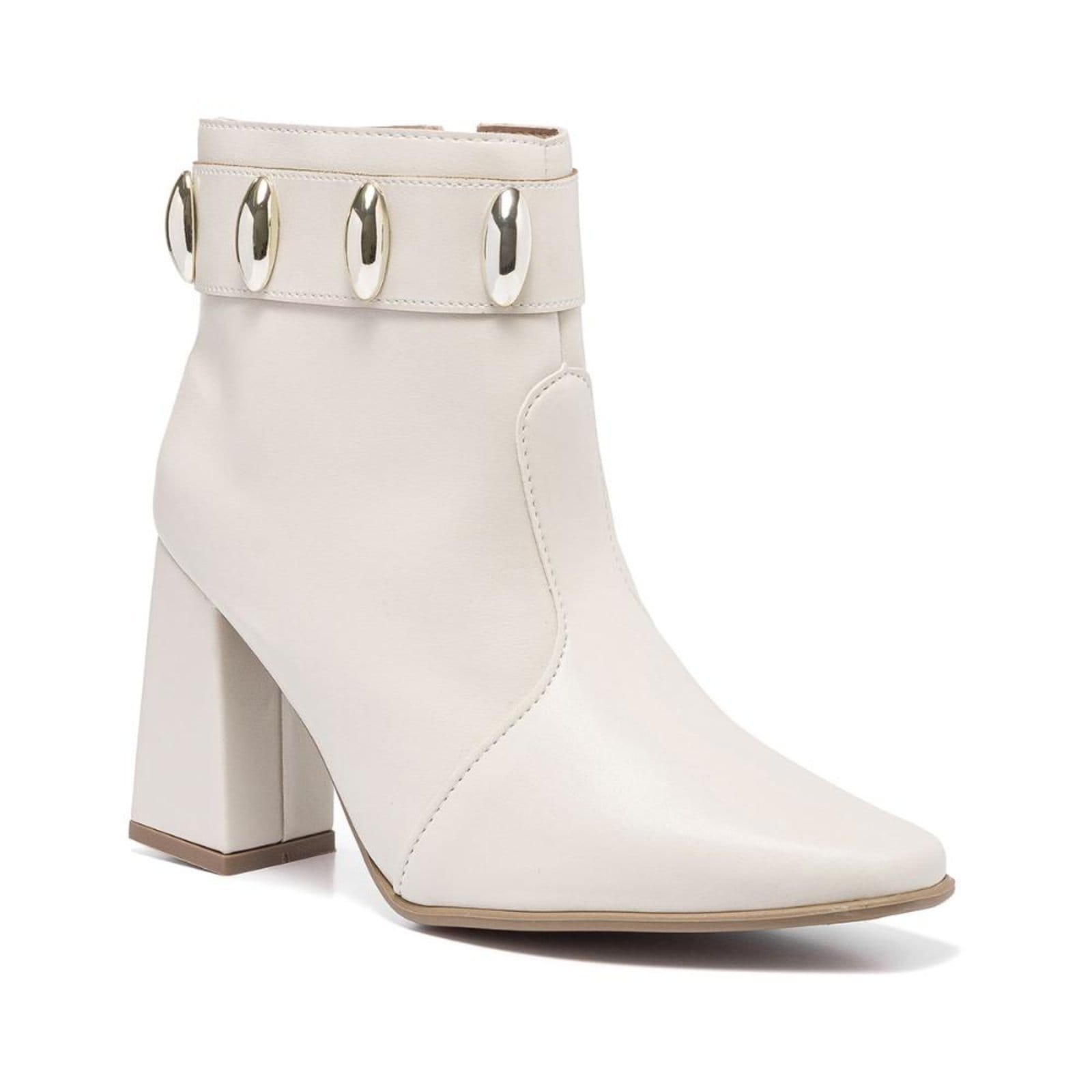 Vista 2 Bota Feminina Stessy Shoes Cano Curto Salto Grosso Casual Lesma Elegante Off White Stessy Shoes off-white white