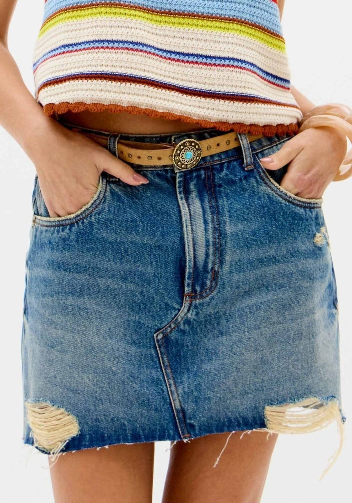 Vista 2 Saia Jeans Comfort De Cintura Alta Lança Perfume azul