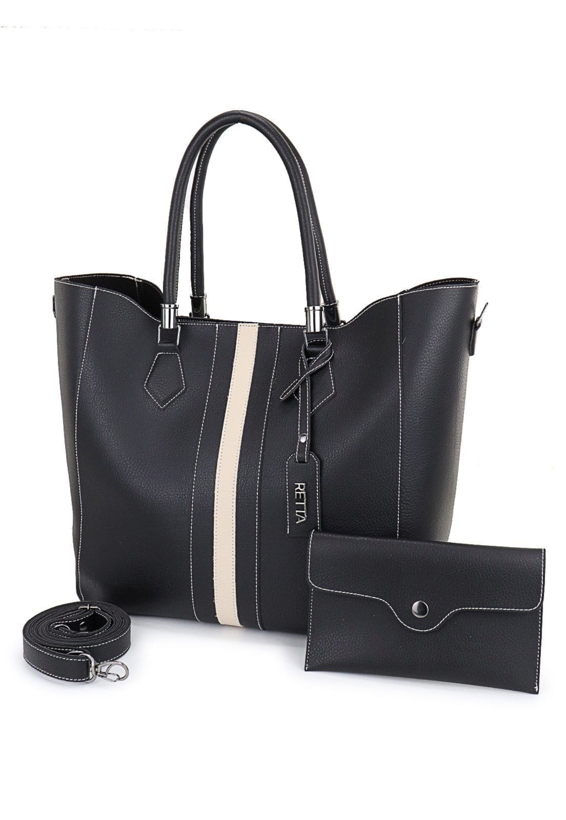 Vista principal Bolsa Feminina Saco Transversal e de Mão Retta Oficial Preta e Marfim Retta Oficial preto