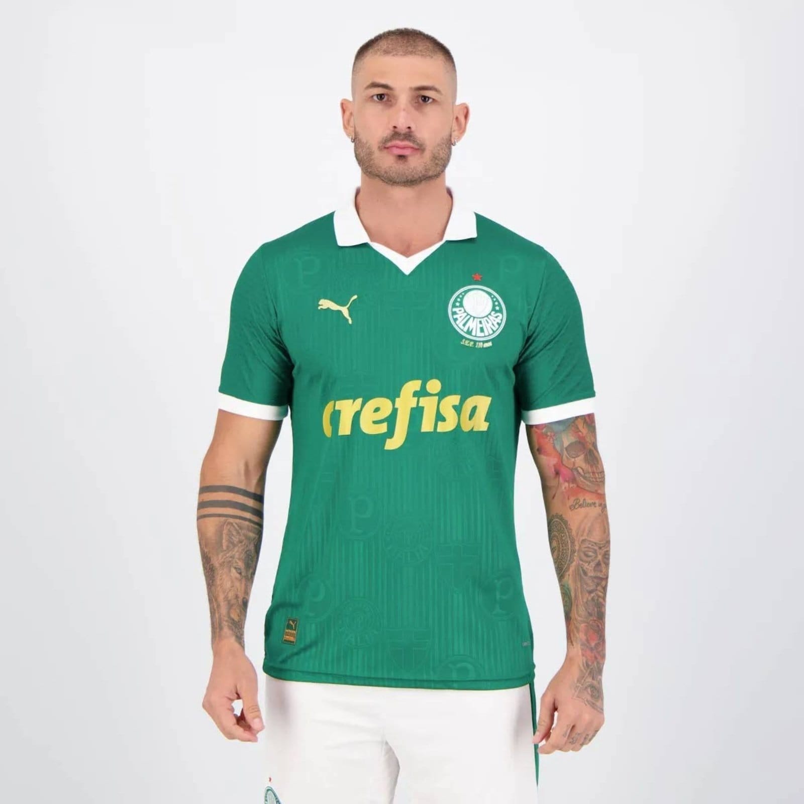 Vista 2 Camisa Puma Palmeiras I 2024 Jogador 9 Vitor Roque Puma branco