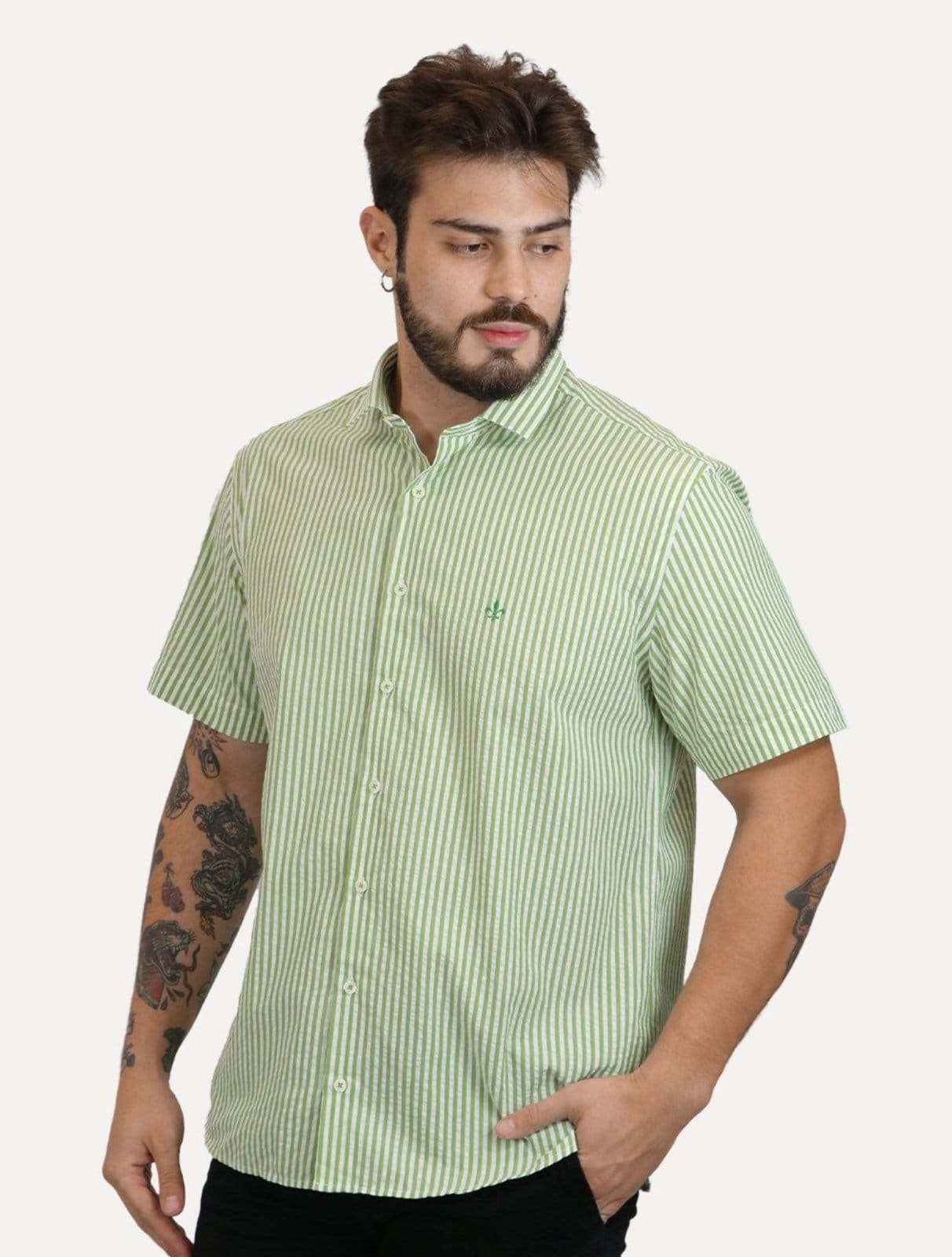 Camisa Dudalina Masculina Manga Curta Comfort Superfine Cotton Listrada