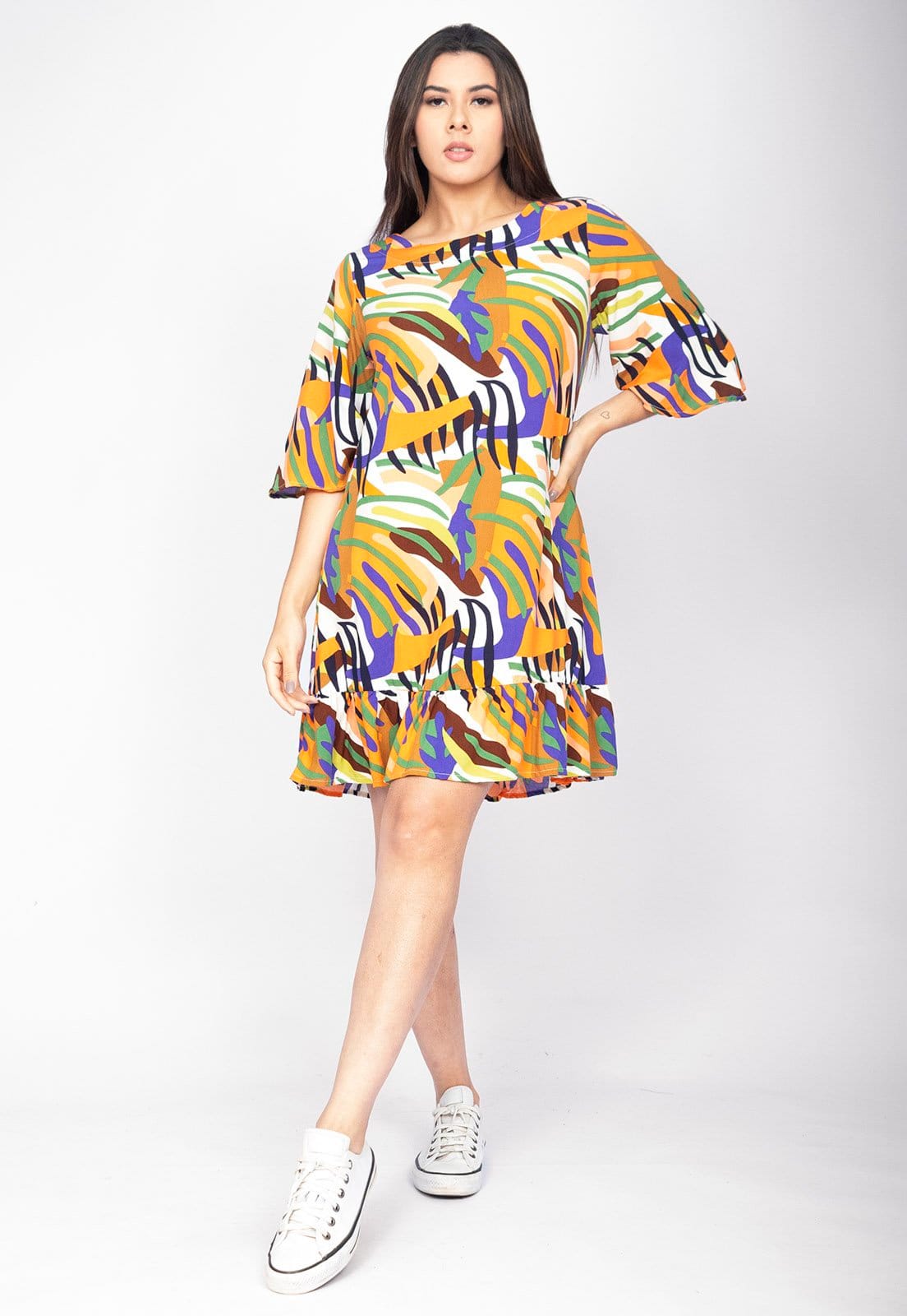 Vestido Amazonia Vital Curto Viscose Estampa Cores Vibrantes
