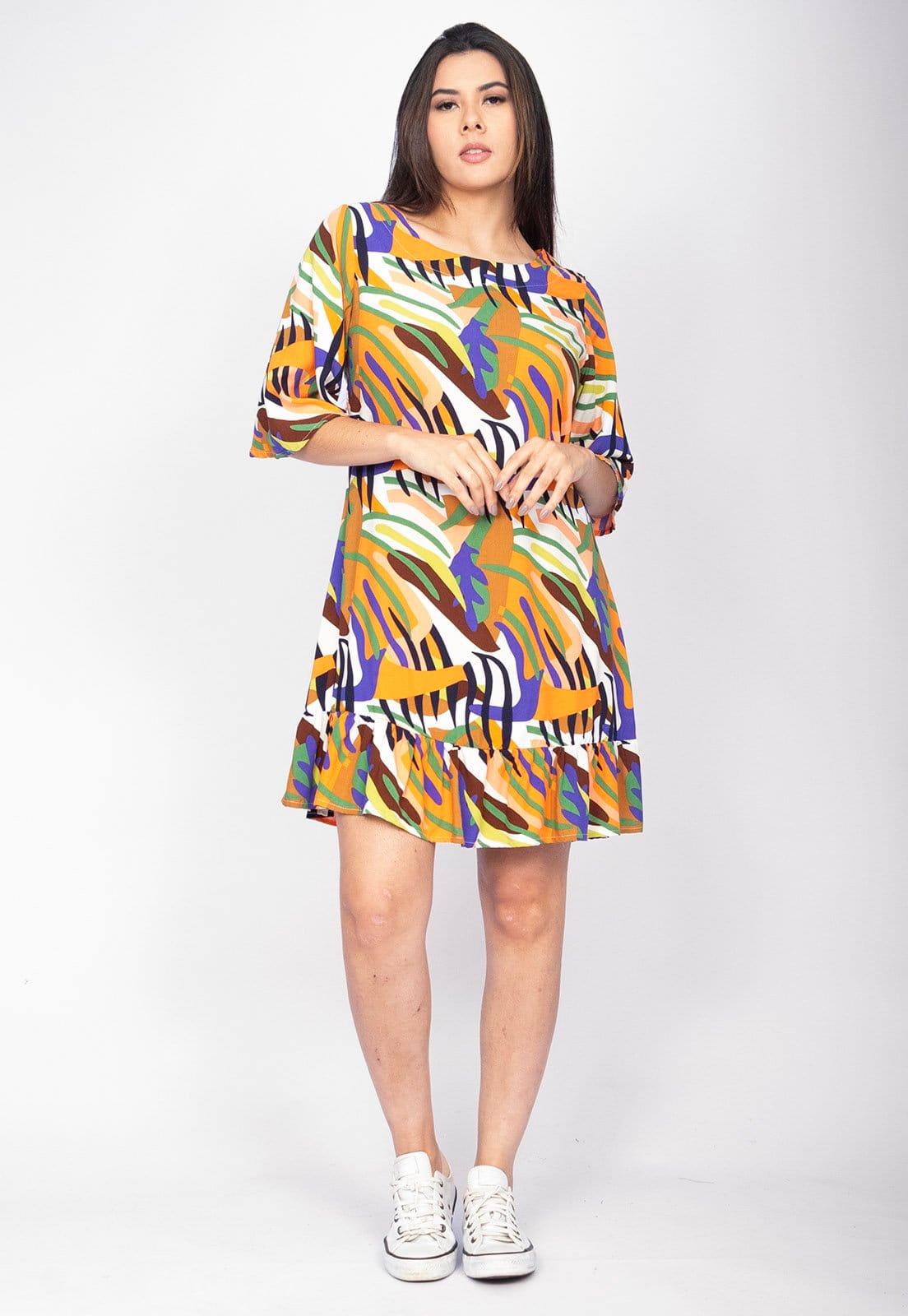 Vista 2 Vestido Amazonia Vital Curto Viscose Estampa Cores Vibrantes Amazonia Vital amarelo/azul/estampado/multicolorido/verde