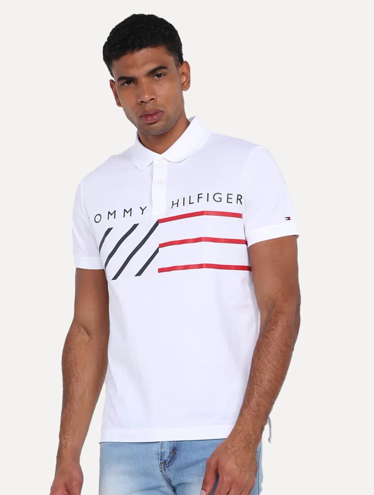 Vista principal Polo Tommy Hilfiger Masculina Regular Piquet Brand Love Print Branca Tommy Hilfiger branco