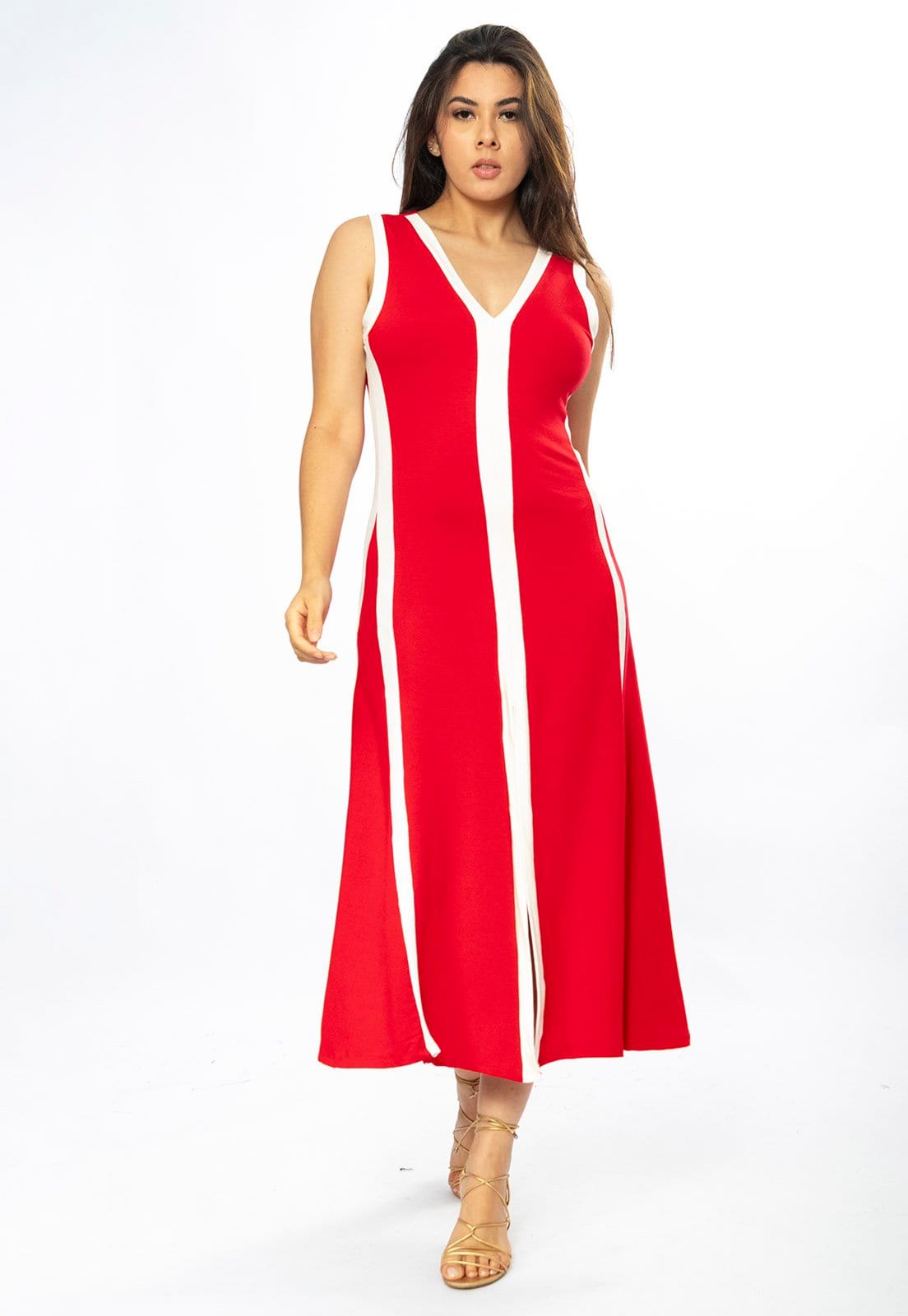 Vestido Midi Amazônia Vital Fenda Frontal Color Block