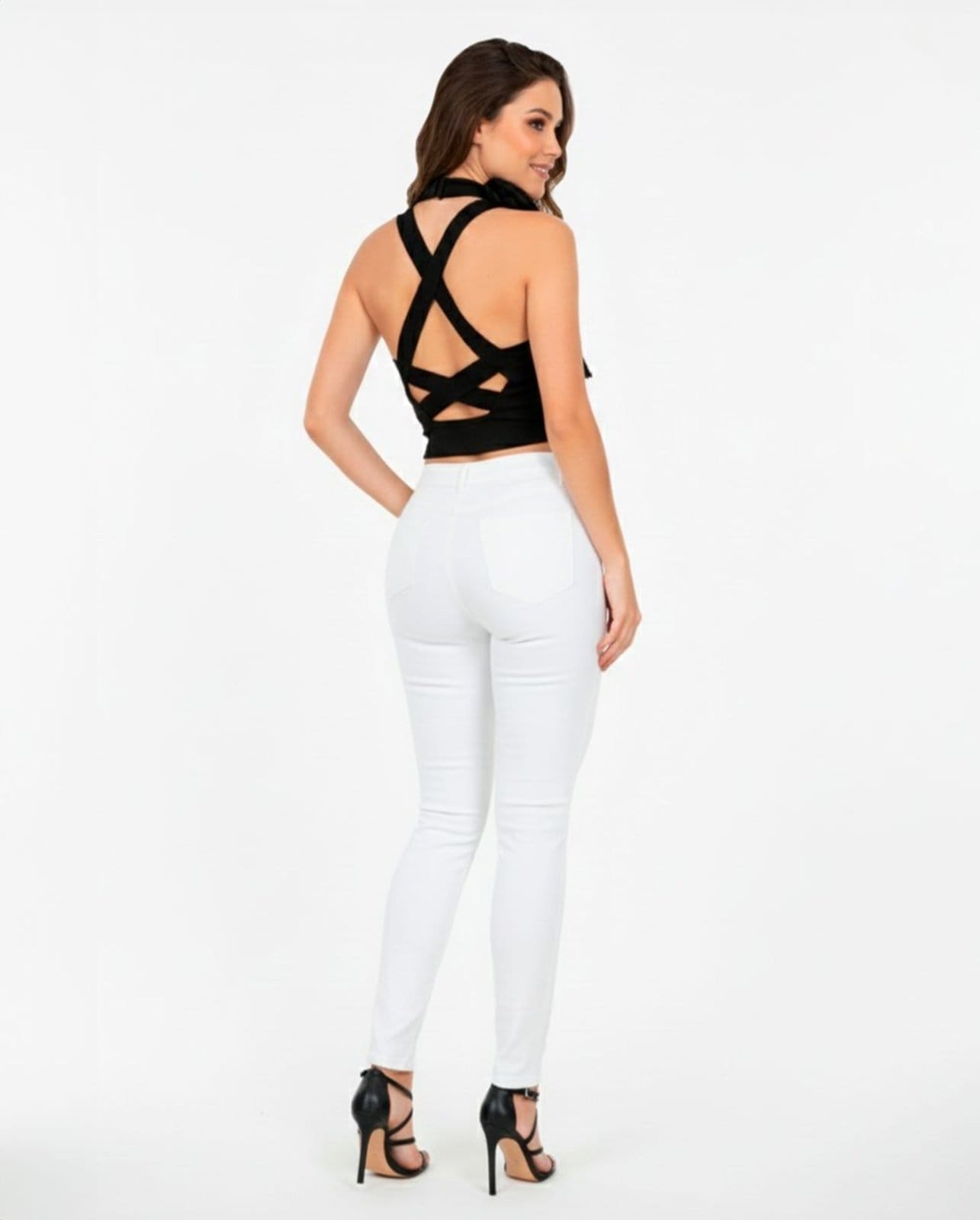 Vista 2 Calça Sarja Skinny Feminina Cintura Média Básica 22893 Consciência branco