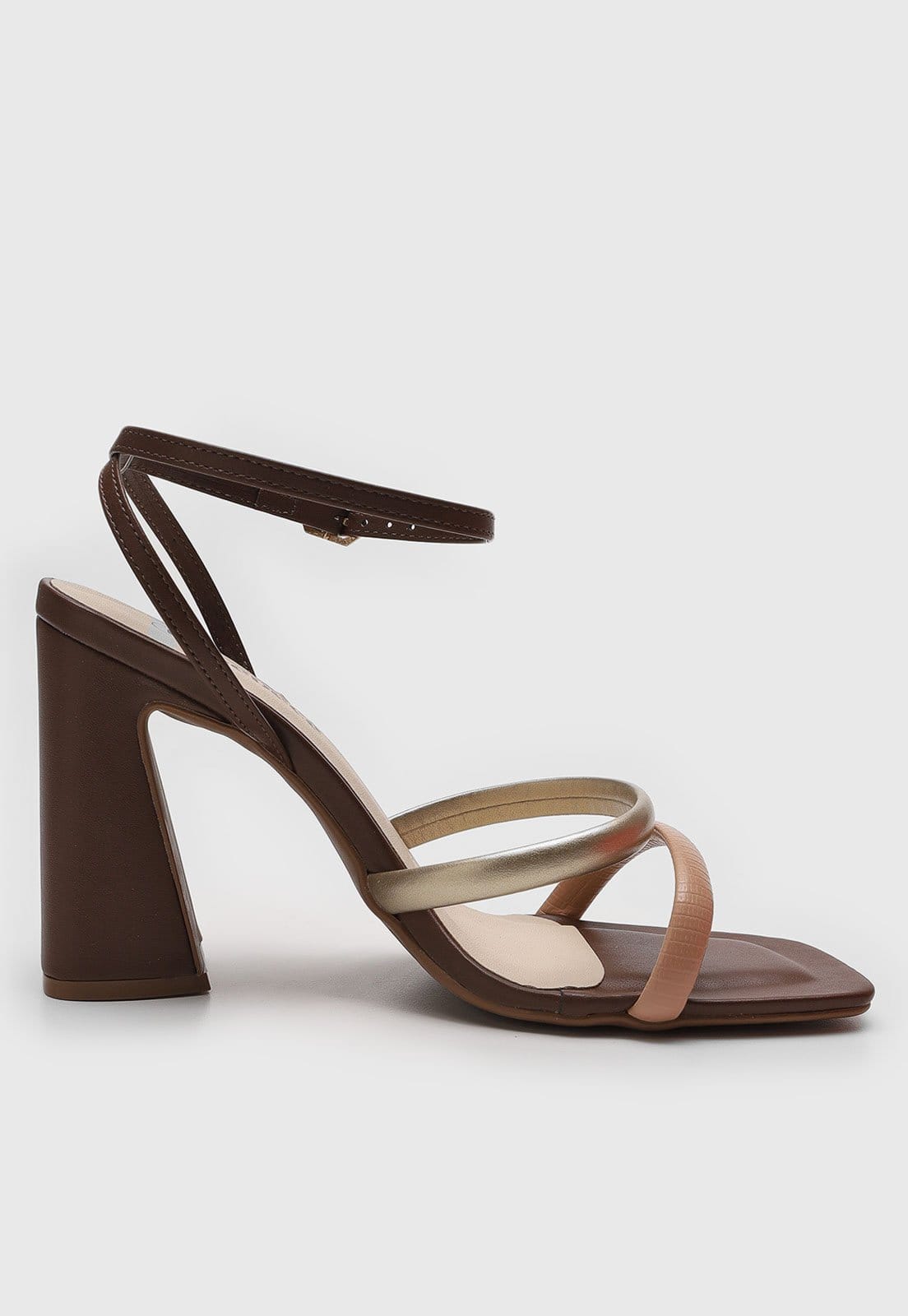 Vista 2 Sandália Feminina cê Salto Geométrico BEBECÊ marrom