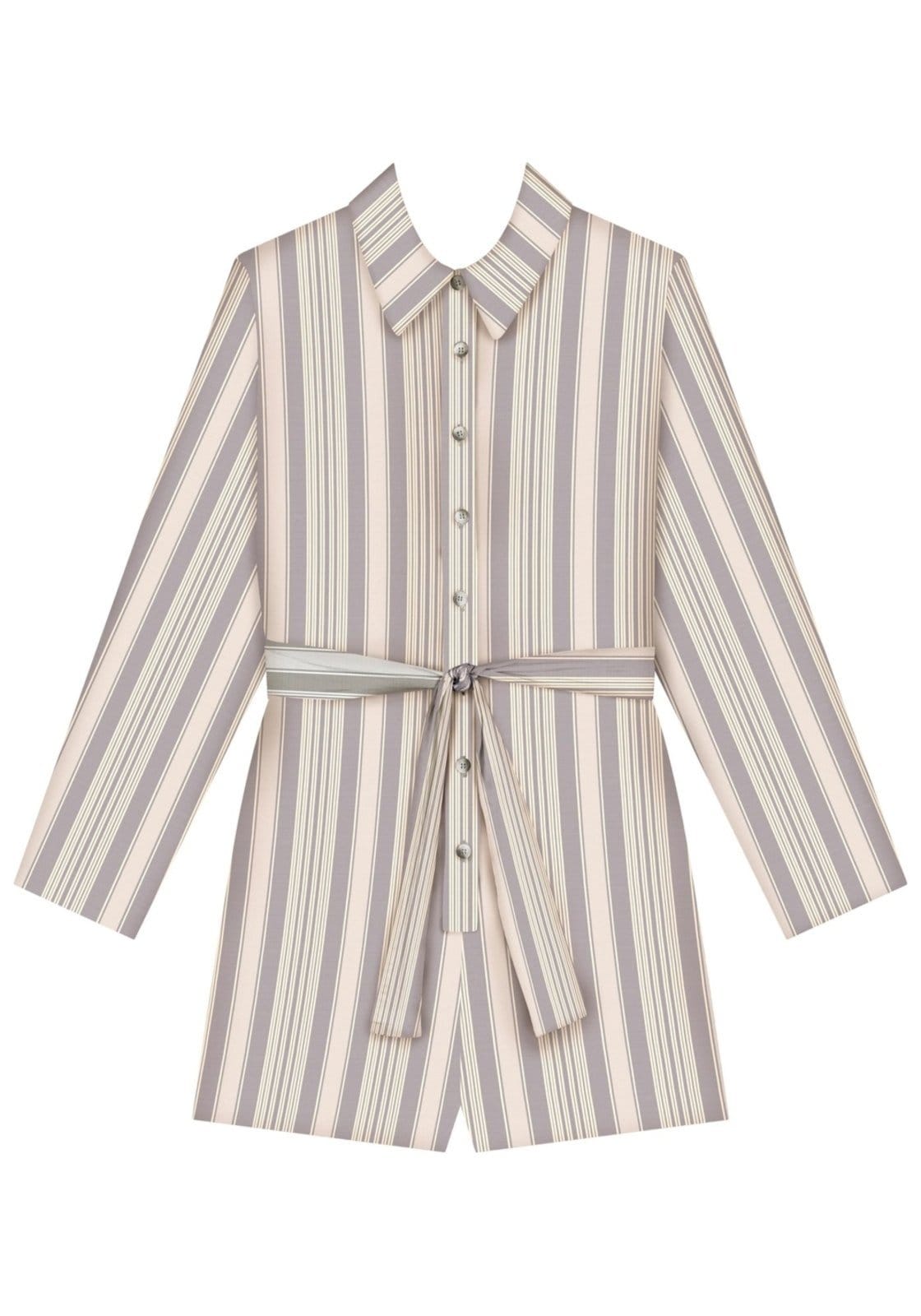 Vista 2 Macacão Curto Listrado Com Mangas Amplas E Faixa Ajustável Lez a Lez poás