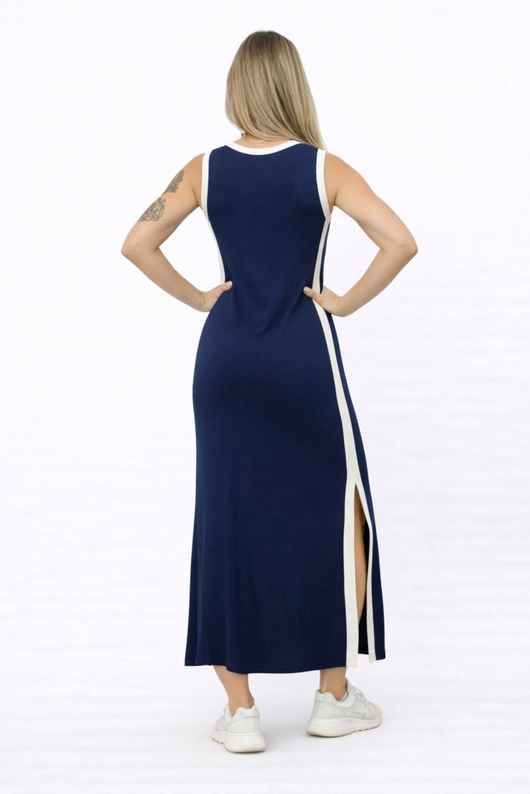 Vista 2 Vestido MIdi D Bell Outlet Fashion Fenda Azul D BELL OUTLET FASHION azul marinho/branco