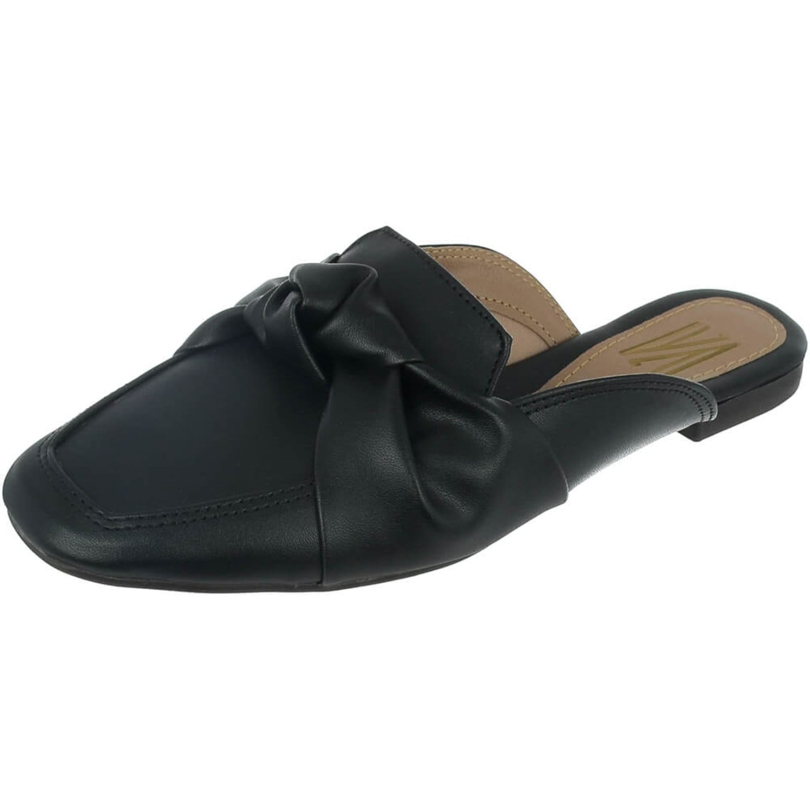 Vista principal Mule Sapatilha Feminina Bico Quadrado Tamanco Flat Macio Via Angel 44.04 VIA ANGEL preto