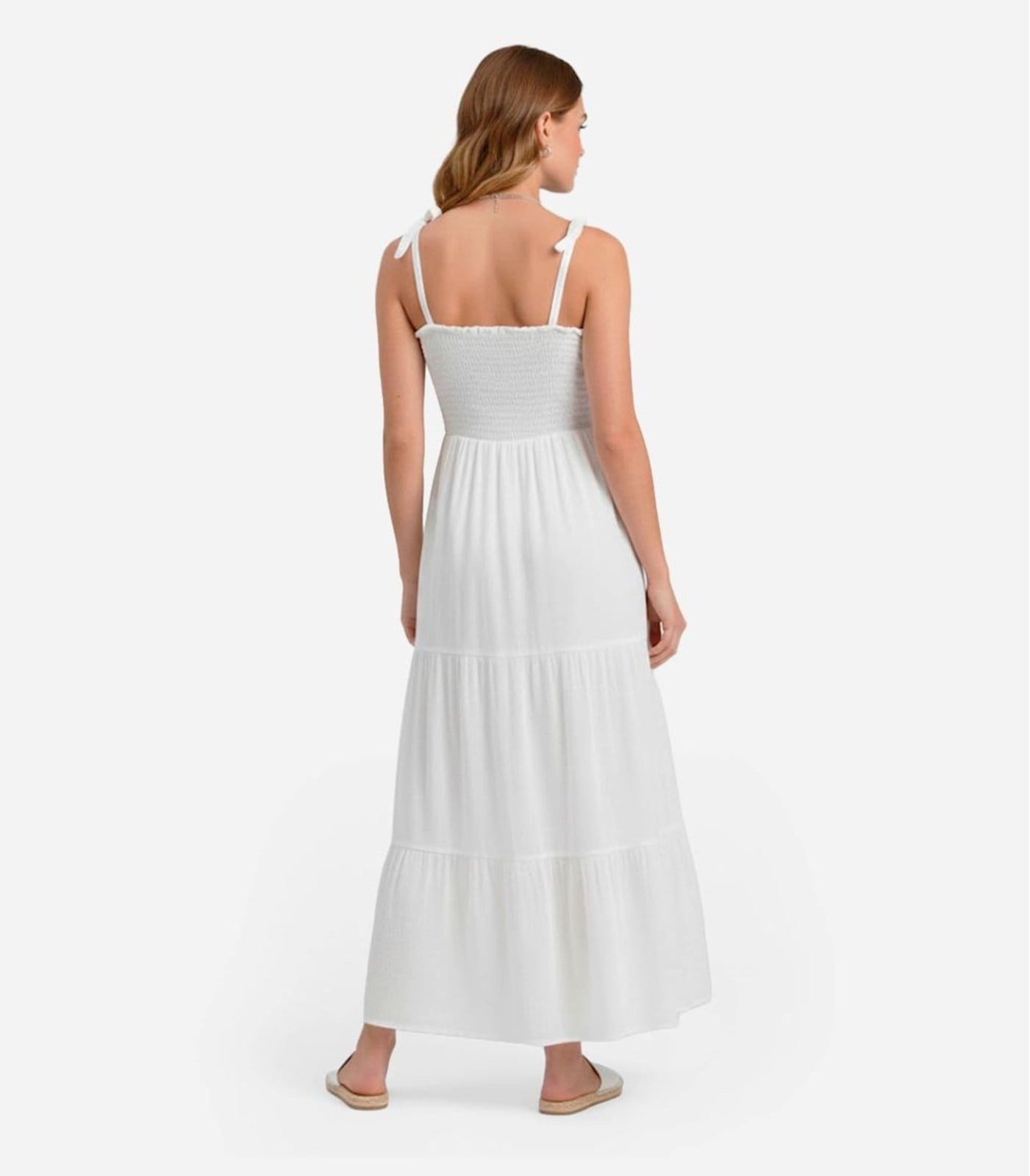 Vista 2 Vestido Longo Feminino De Lastex Duna Liso Select Select bege