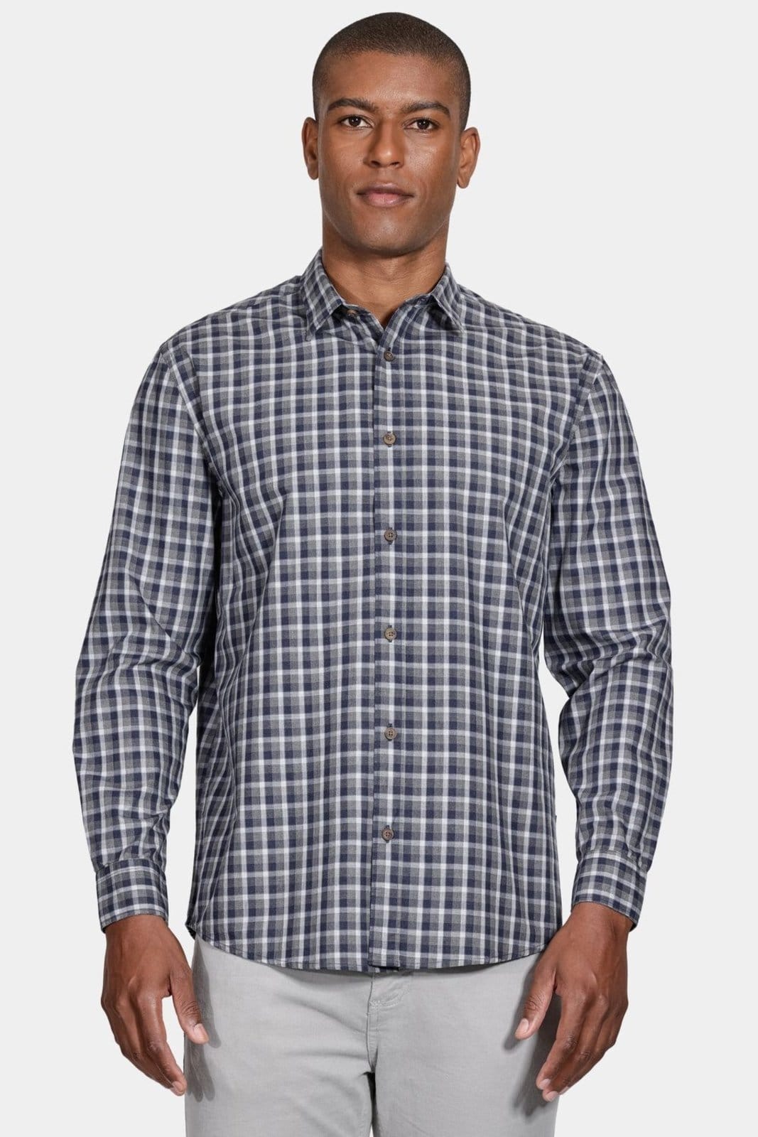 Vista principal Camisa Aramis Manga Longa Regular Xadrez Cinza/Azul Jeans Aramis cinza azul